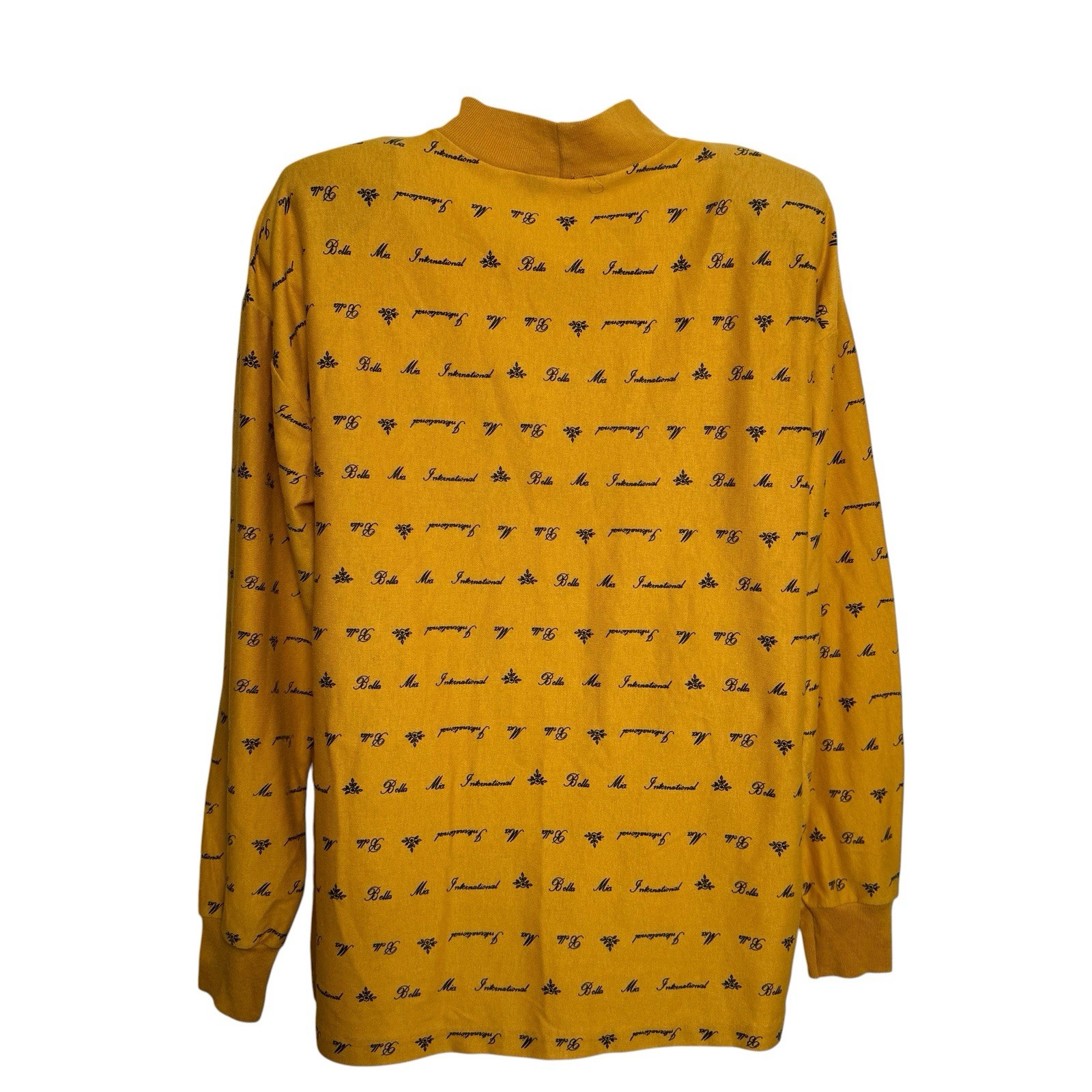 Vintage Bella Mia Mock Neck Top L Gold Baroque Graphic Crest 90s USA
