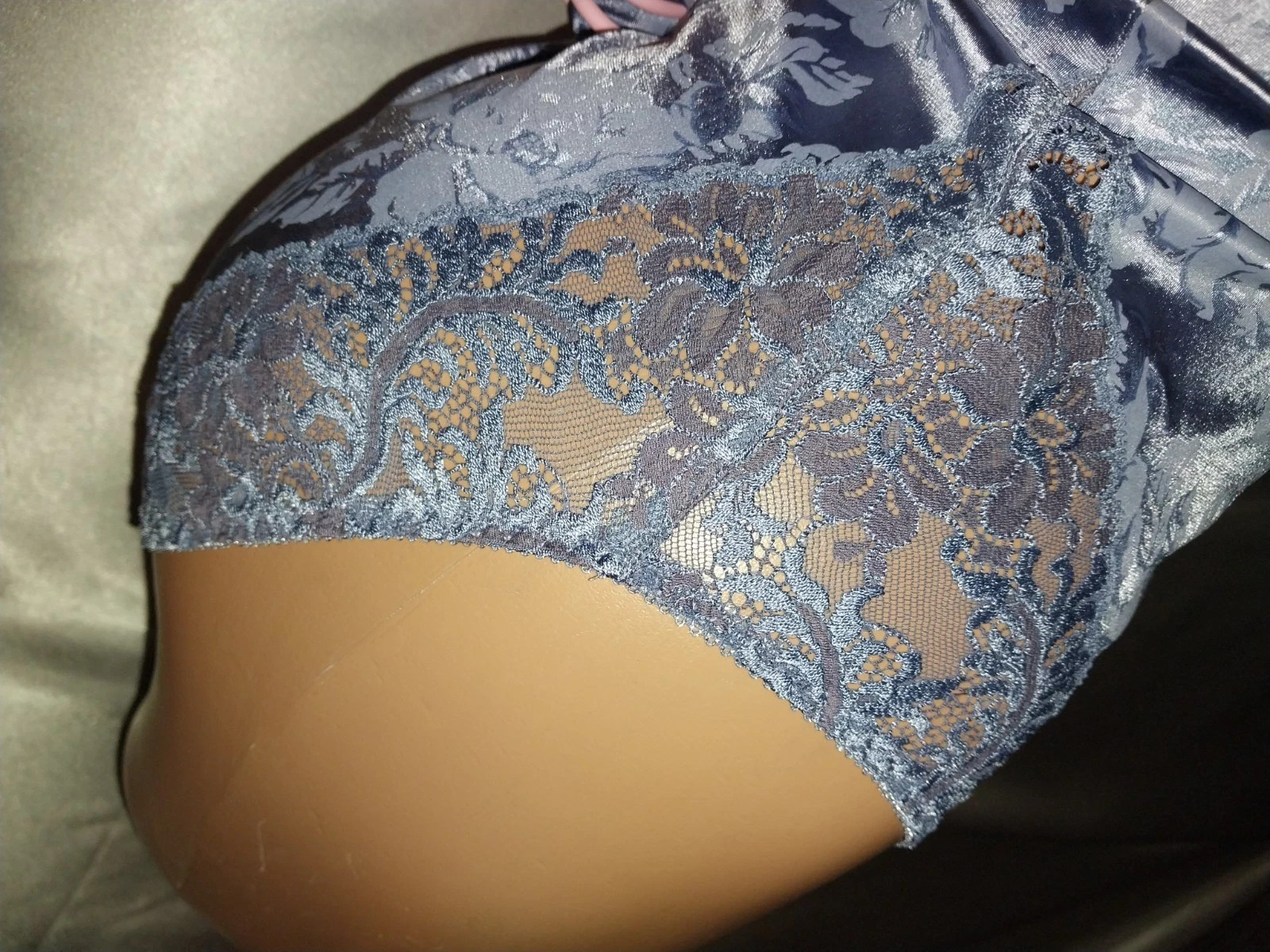 VTG SATIN SHINY LACE INSERTS BLUE ALL IN 1 OBG BRA PANTIES GIRDLE NIP TUCK 38D