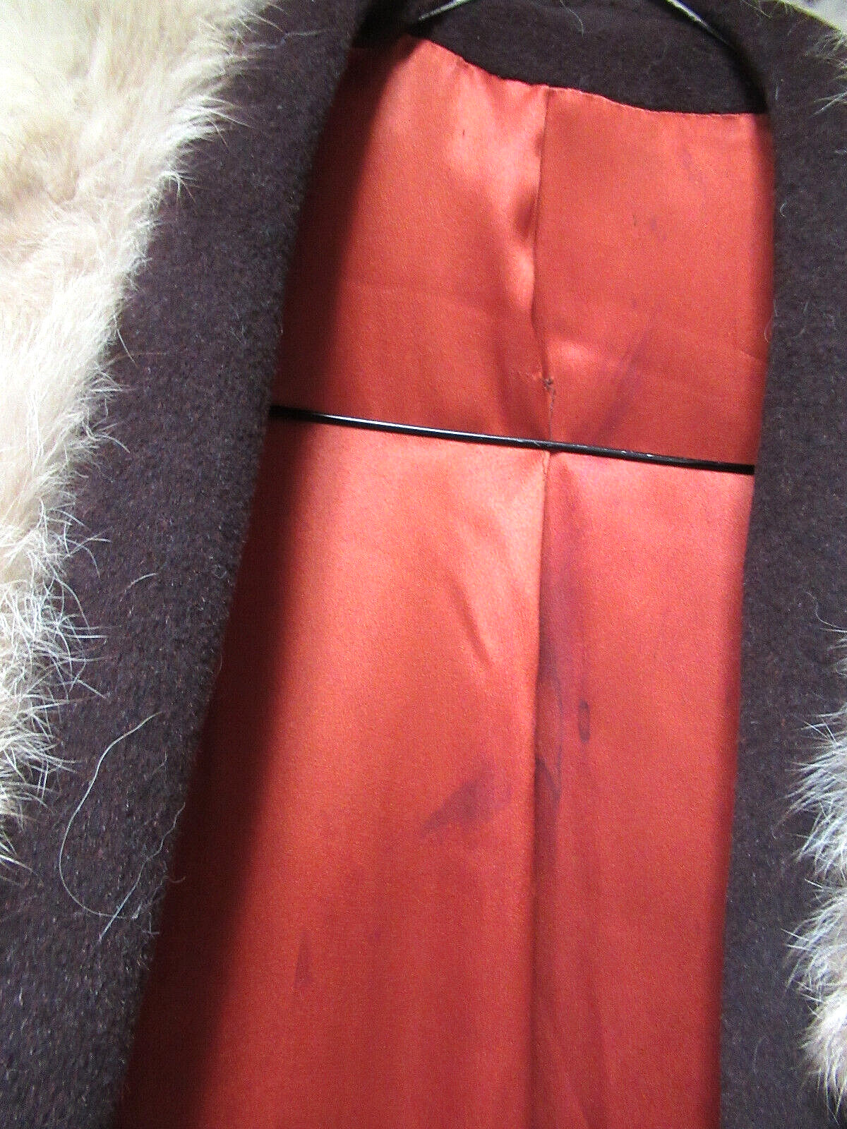 Vtg Union Made Forstman Wonderful Worumbo Woolen Coat w/ Fur Collar 3/4 Sleeves