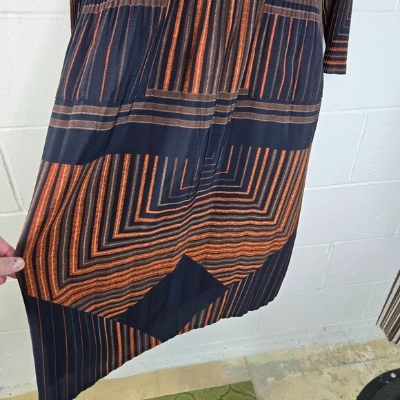 Vtg striped micro pleated long sleeve lagenlook art to wear dress Korea japan