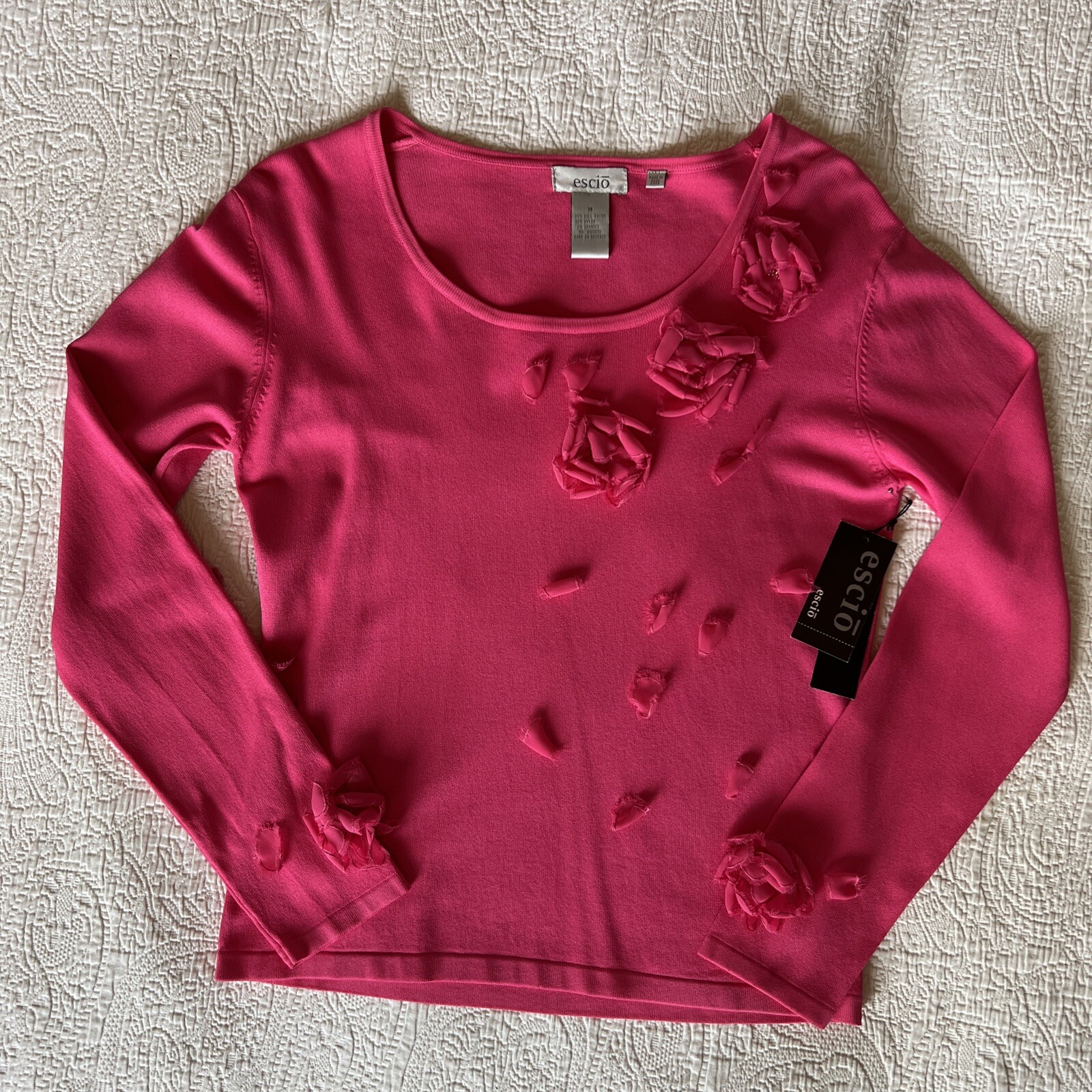Vintage 80s Pink Sweater Blouse Top Medium Cottage Cozy Granny Prep Preppy