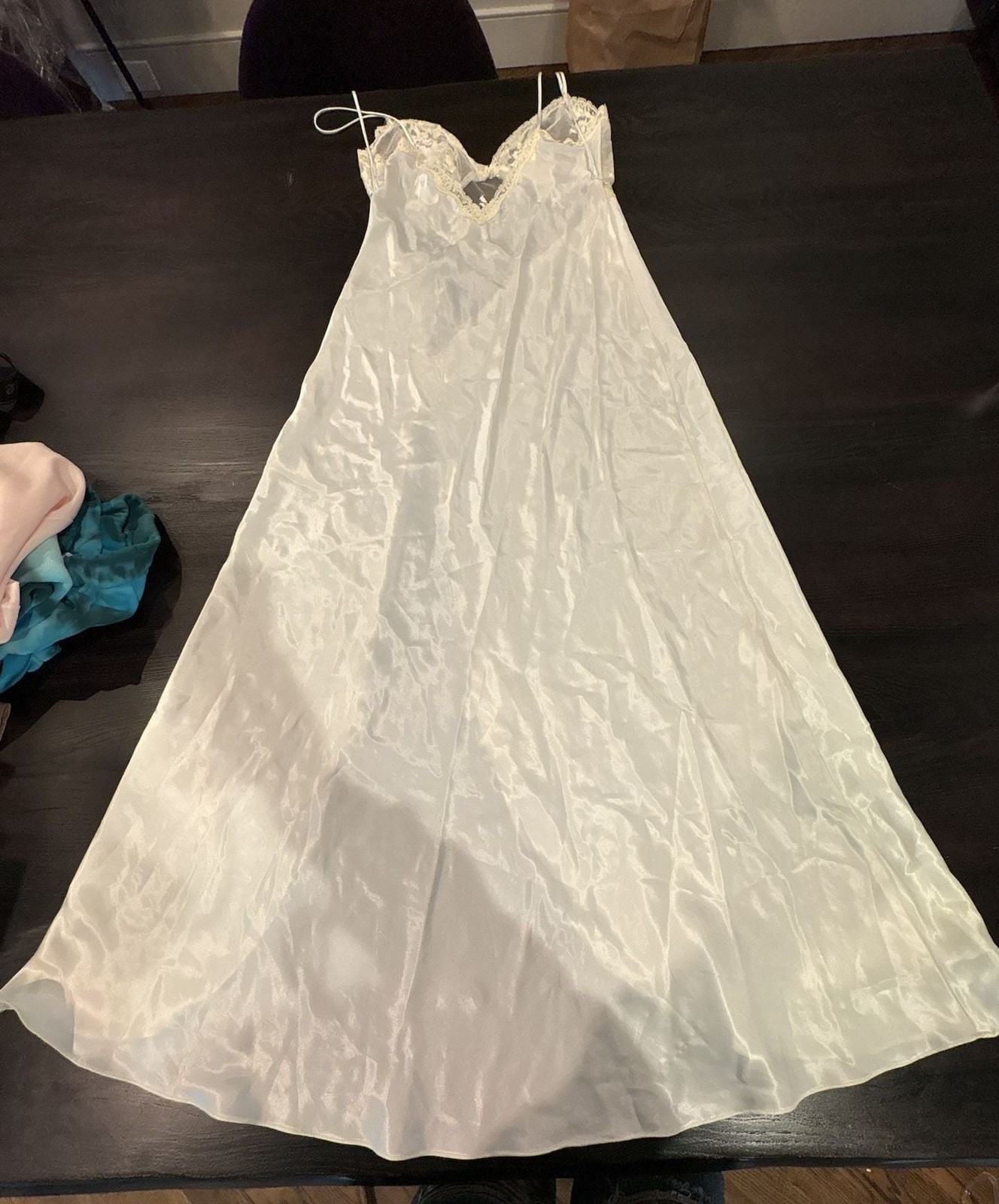 Vintage Jon Quil Samandi Ivory Satin and Lace Chemise bridal Nightgown size S