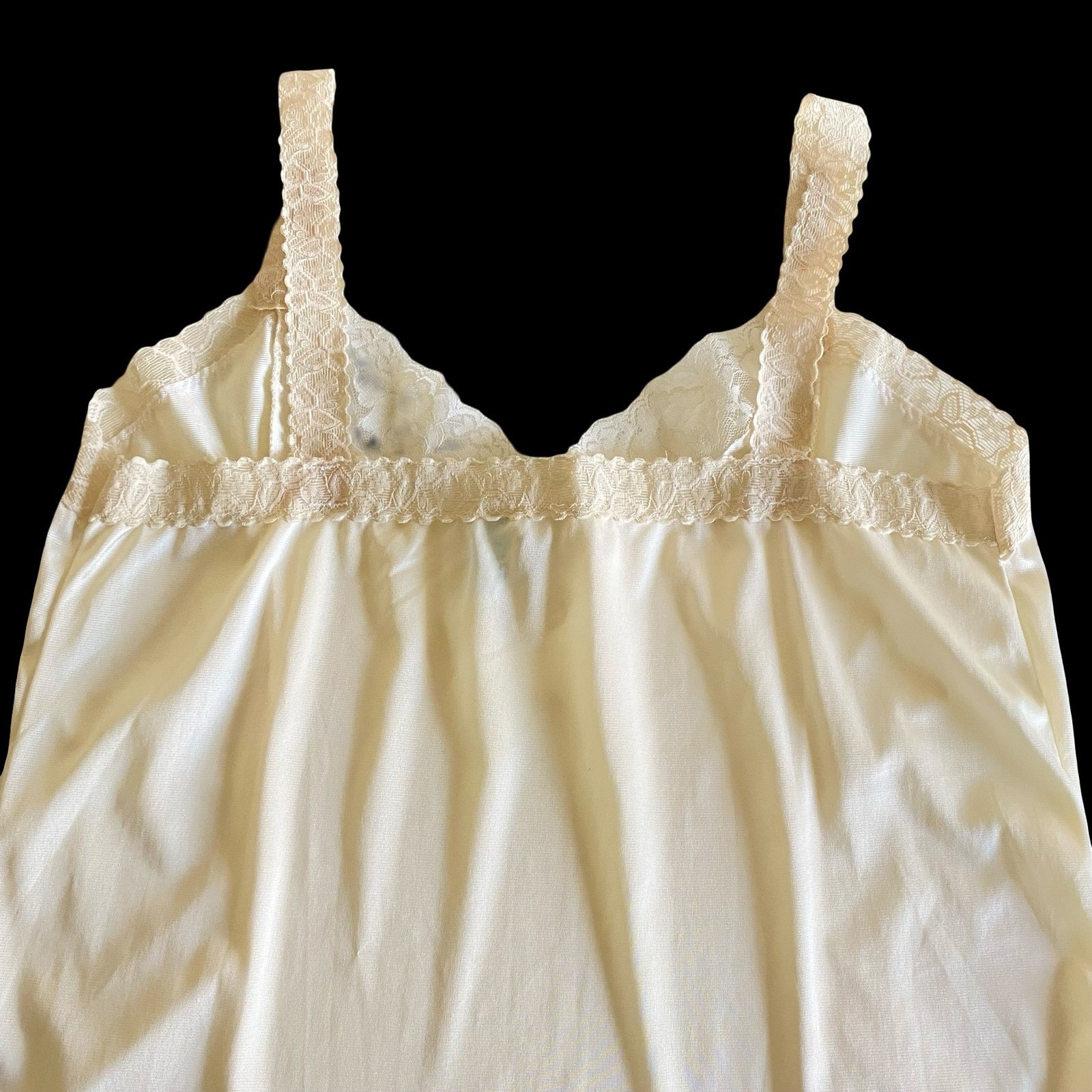 Vintage Beau Trix Ivory Lace Trim Antron III Nylon Camisole Top XL Made in USA