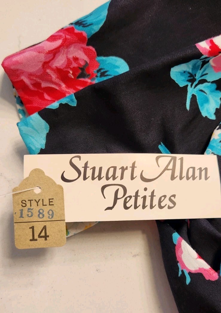 VTG 80s Stuart Alan Petites 2 Piece Dress Set Floral Peplum Top Size 14