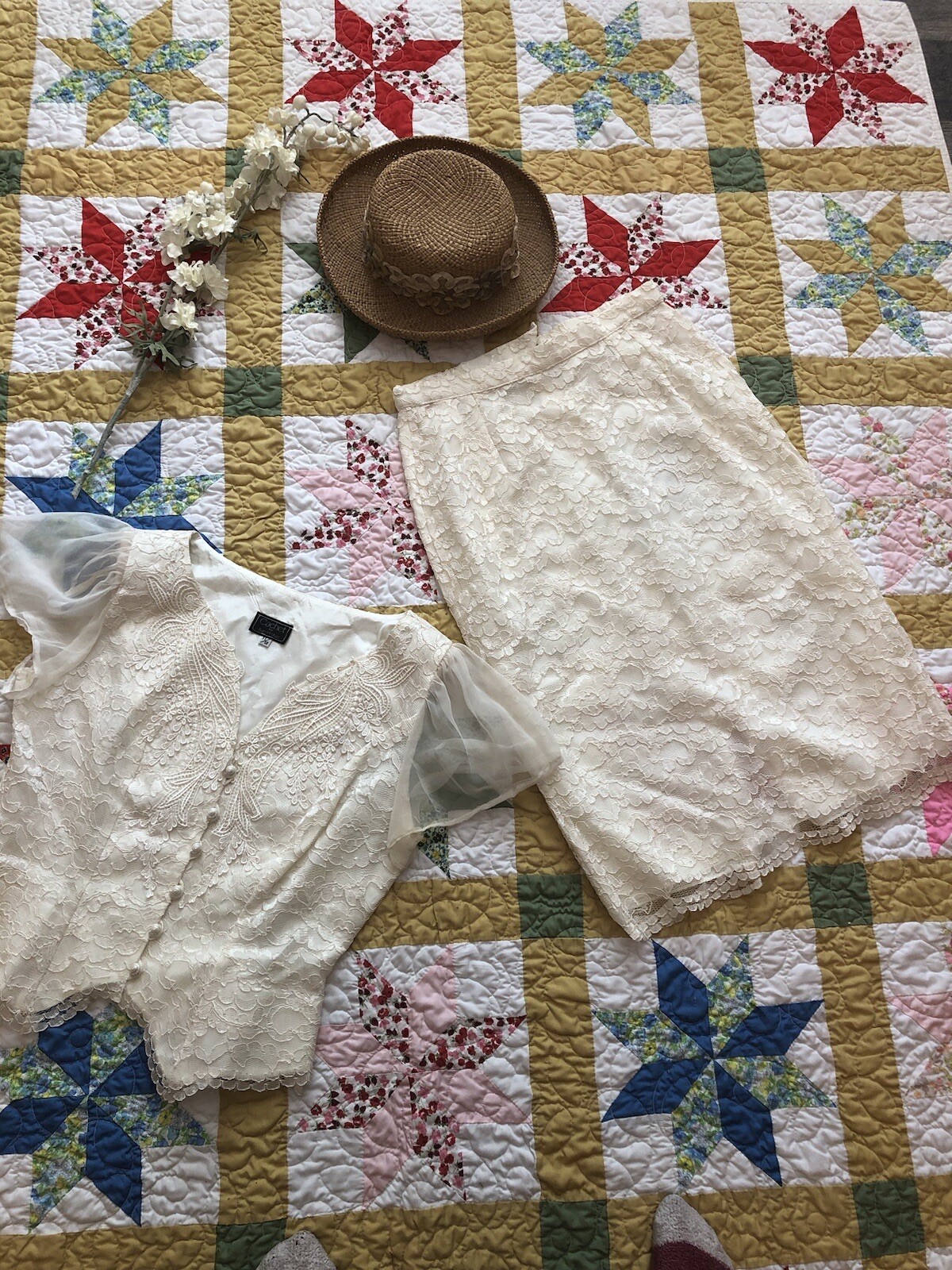 Vintage Cachet by Bari Protas Women’s Ivory Lace Elegant Suit Sz 12 Set 2pc