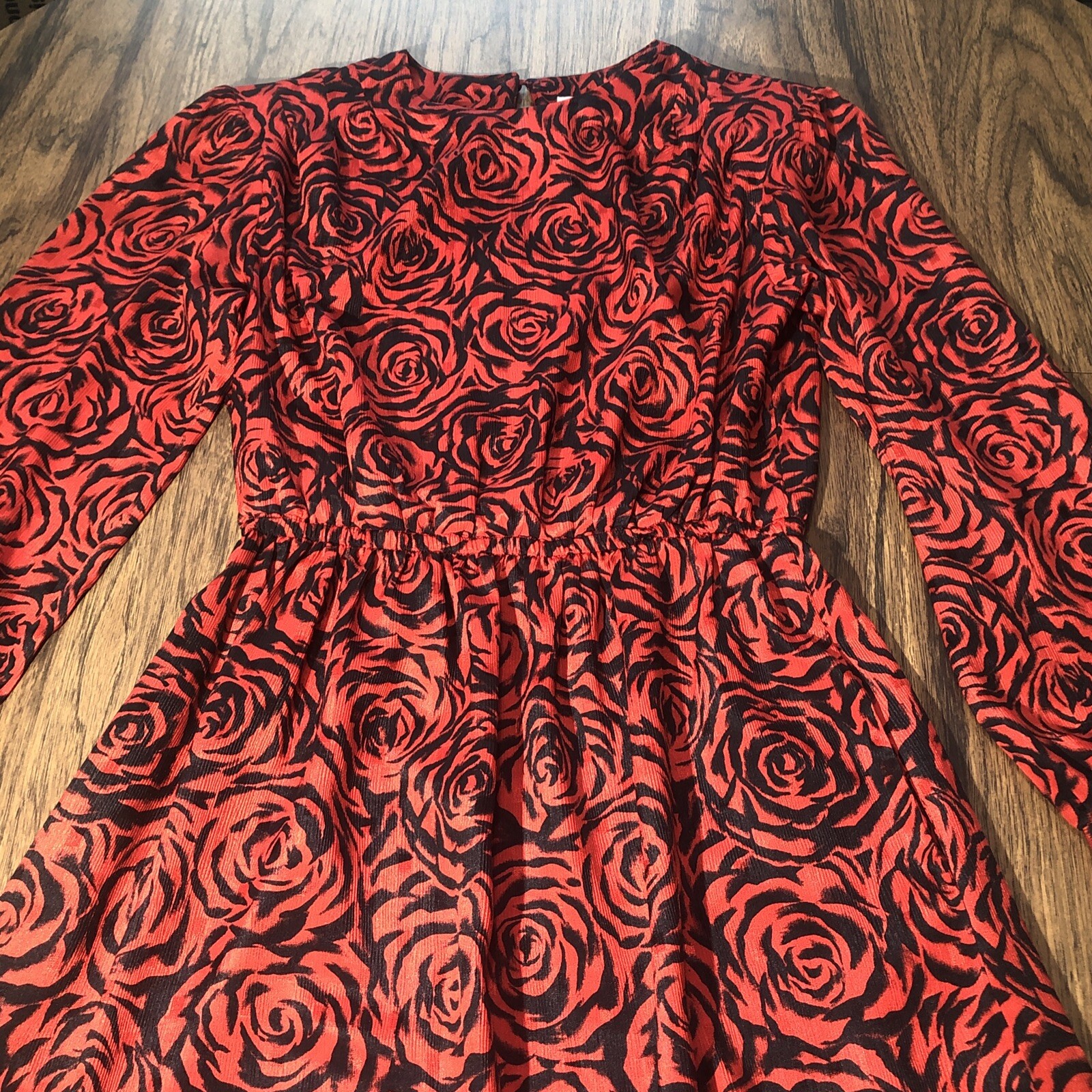 Vintage Carriage Court Evening Dress Red Roses Pockets Elastic Waist READ SIZE