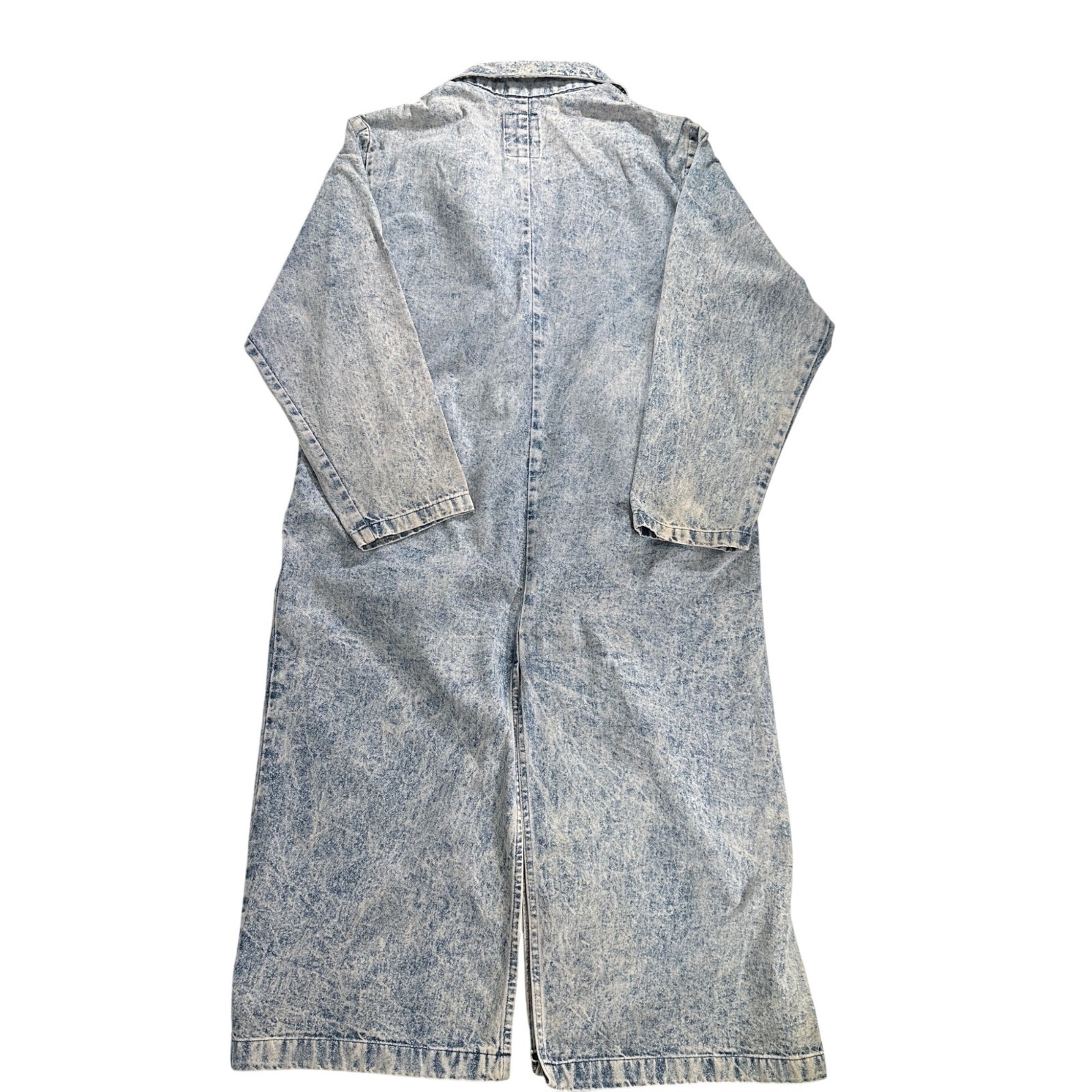 Vintage 1980s MAC FADS Acid Wash Denim Duster Coat Long Jean Jacket Large