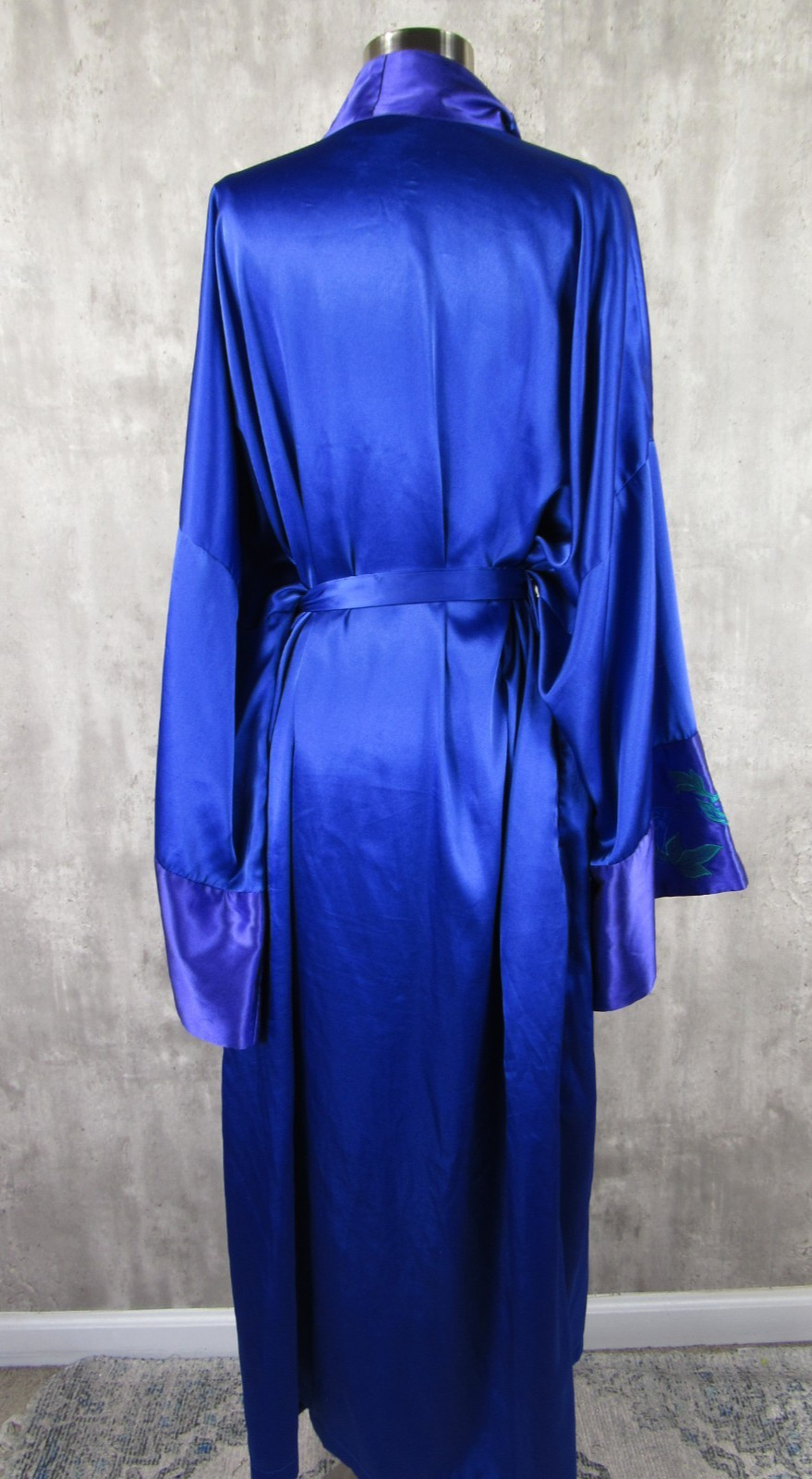 Vintage Solange Silky Satin Purple Applique Kimono Full Length Robe 1X 2X 3X