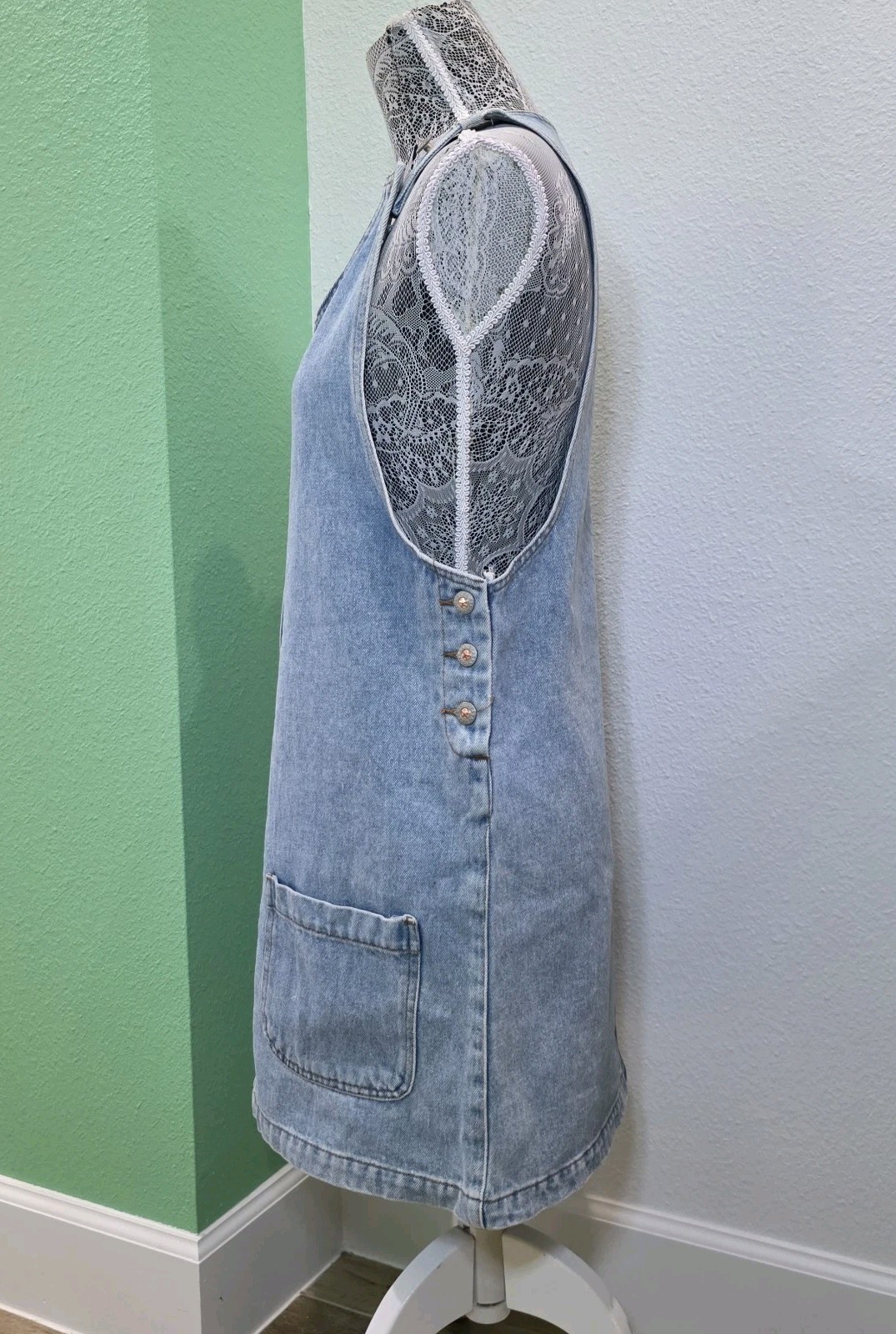 Vintage Zana-Di Denim Jumper Dress Womens Light Wash Pinafore 90s Grunge Small