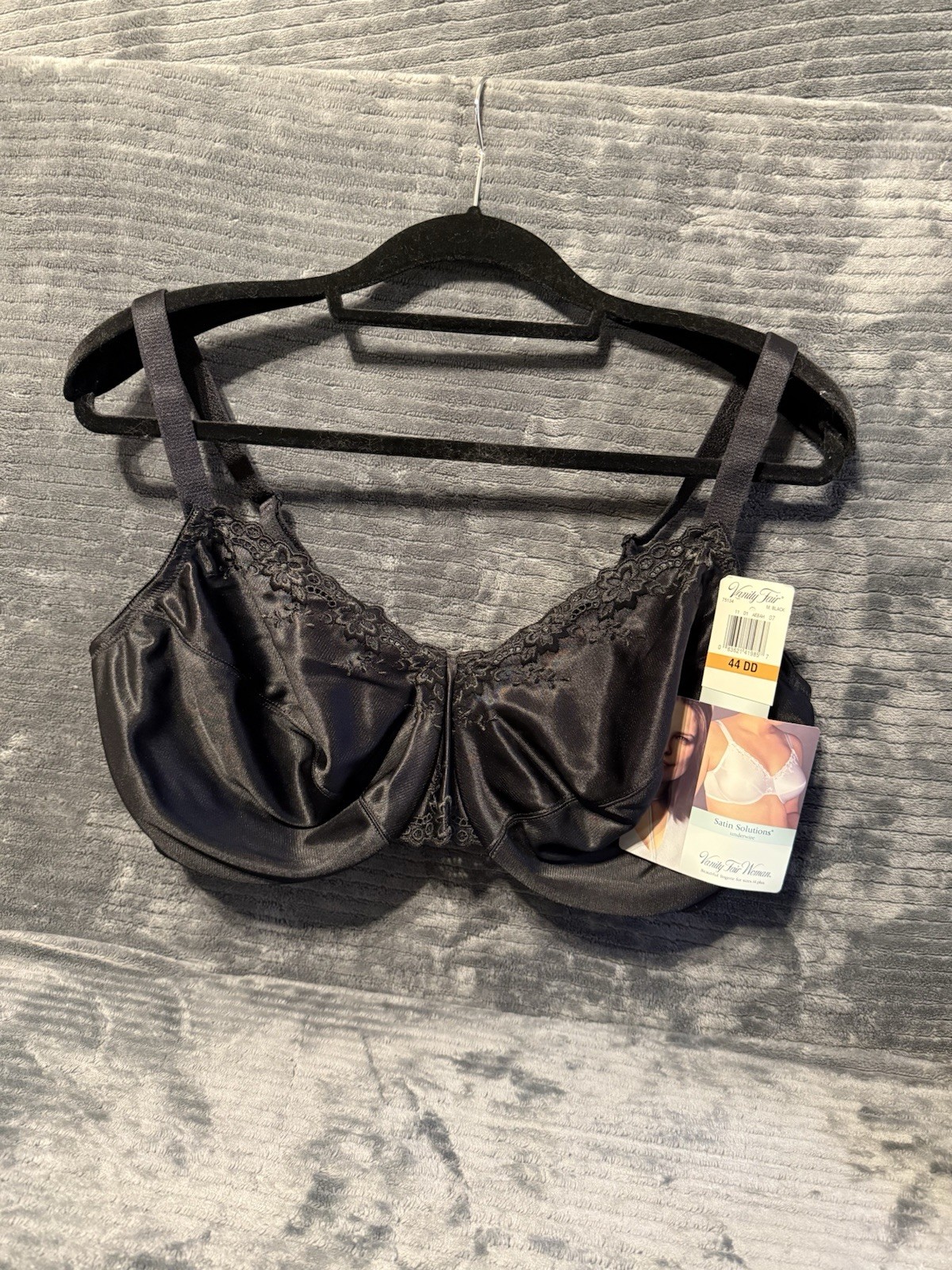 Vanity Fair Bra Vtg Satin Solutions 44DD Black NEW TAGS Plus Size Underwire Lace