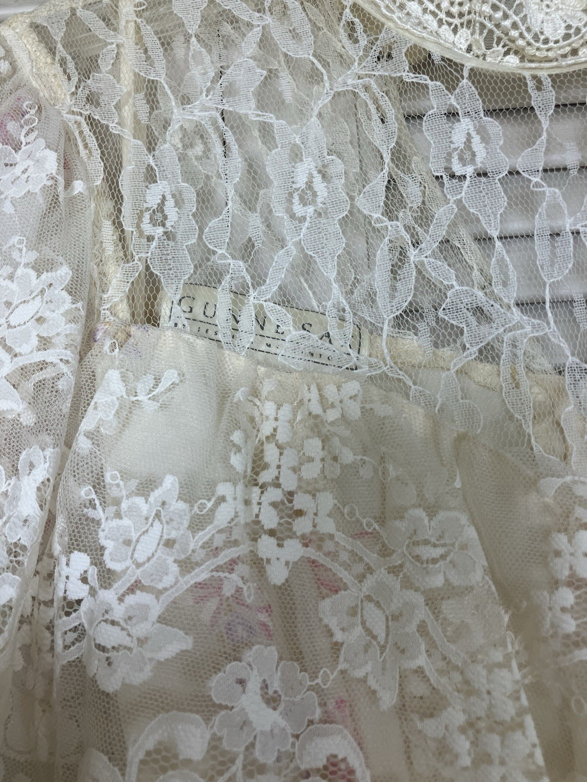 VTG Gunne Sax Wedding Dress Prairie Bows Ivory Lace Victorian Hoop Skirt Sz 5 Xs