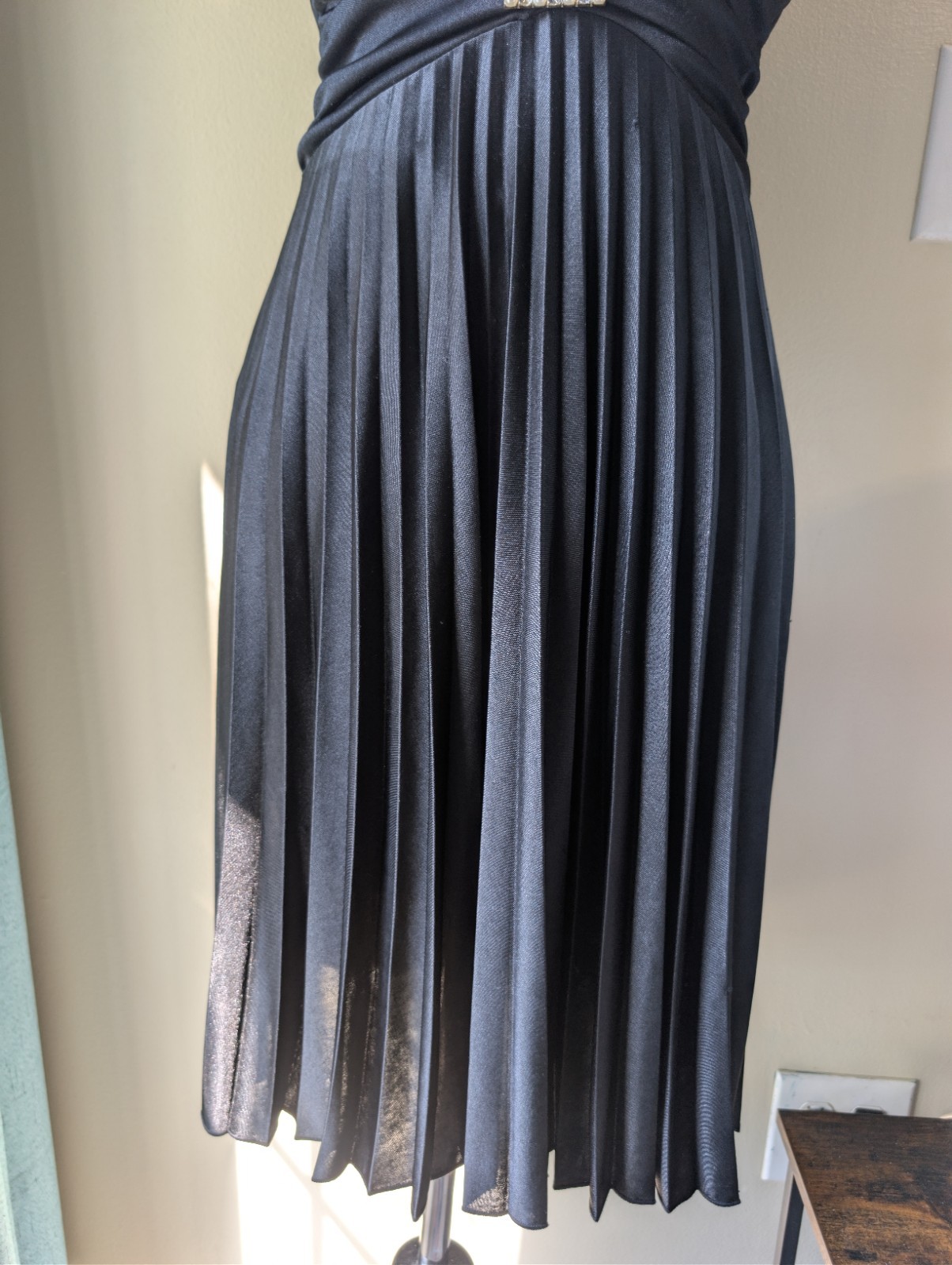 Speechless Y2K Black Pleated Halter Midi Dress with Embellished Waist Buckle