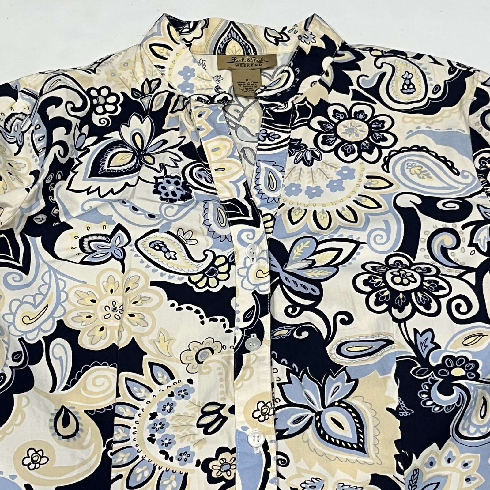 Vintage 70s Peck And Peck Weekend Floral Paisley Long Tunic Button Up Shirt SZ 6