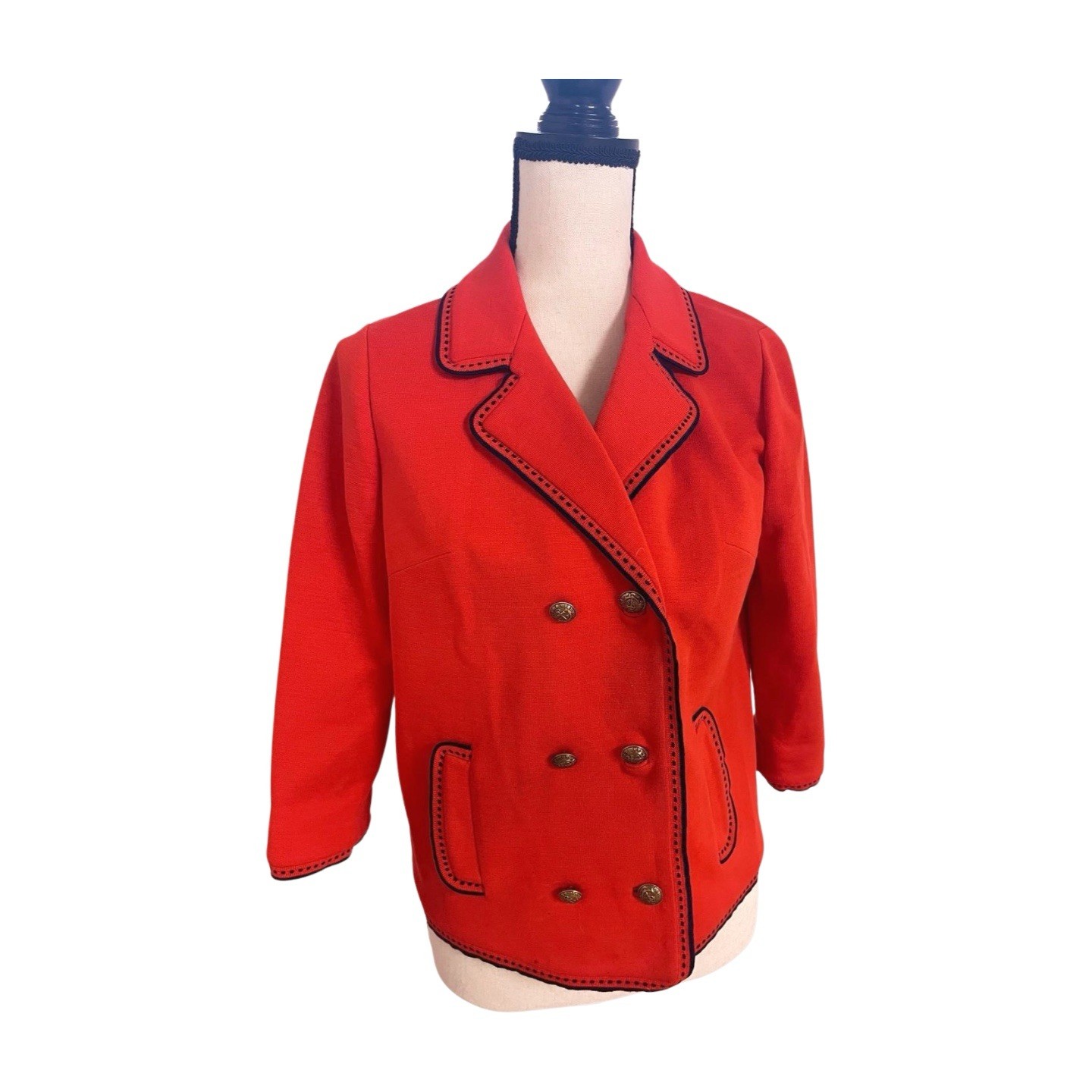 Vintage 1960’s Wool Butte Knit Skirt Suit Size 10, Red and Navy, Blazer, Skirt+