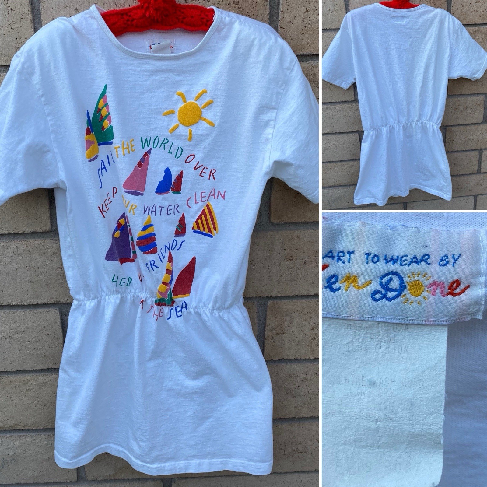 Vintage 90s Ken Done Art To Wear Tee Dress Sailboat Nautical Wearable Art TShirt