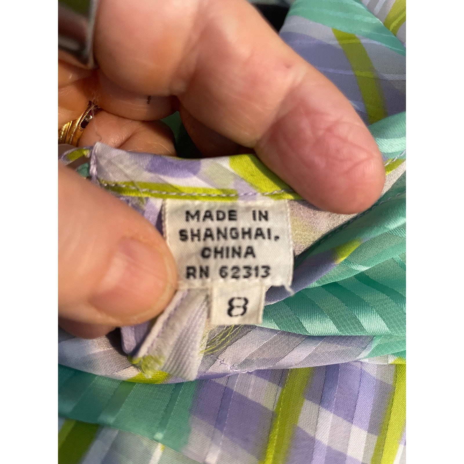 Vintage Oleg Cassini Silk Blouse Size 8 Pastel Print Puff Sleeve Sheer Top