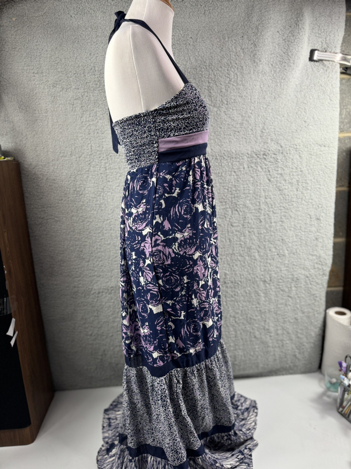 Charlotte Russe Maxi Dress Boho Hippie Floral Halter Tie Back Y2K 90’s S NWT VTG