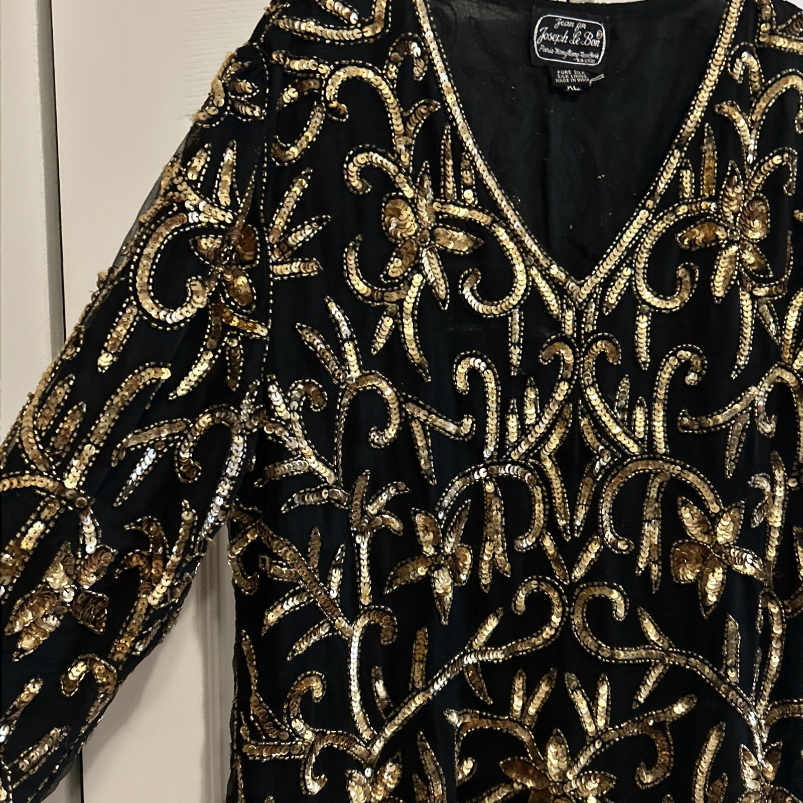 Vintage 1970s Jean For Joseph Le Bon Black/Gold Sequence Top Size XL