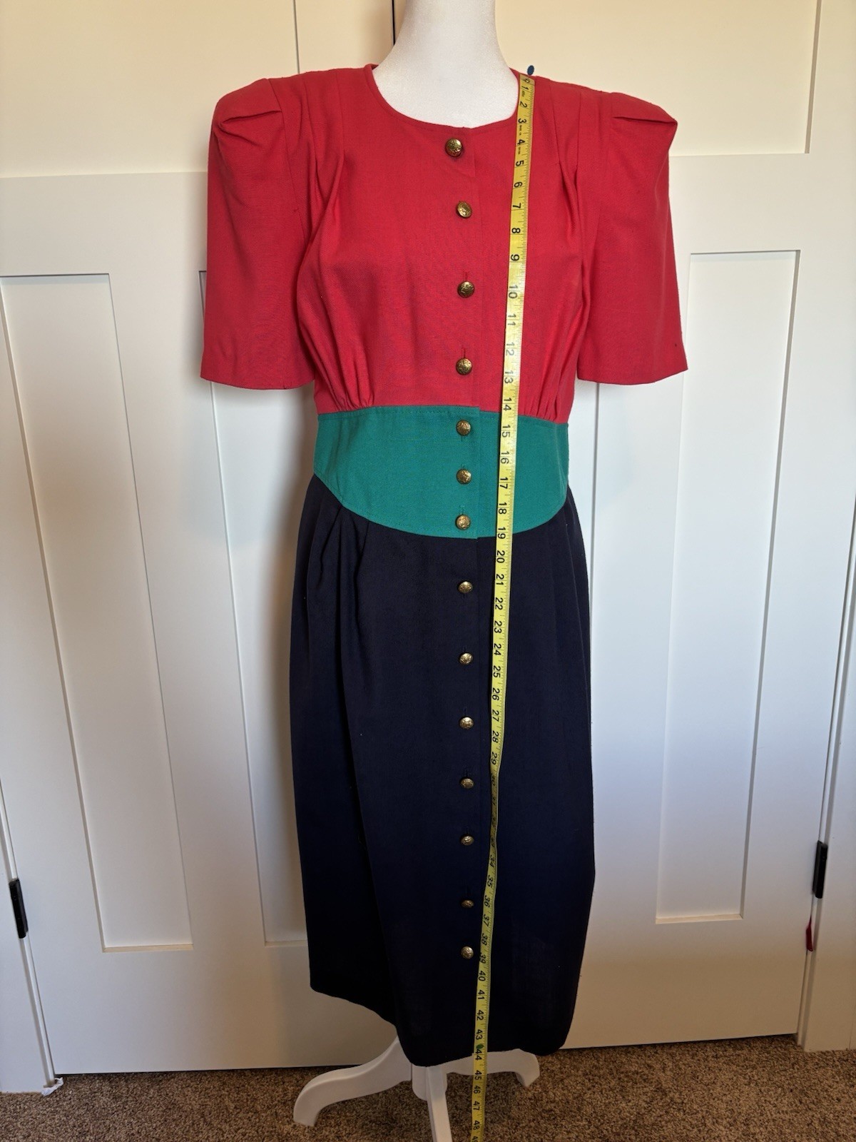 Vintage Leslie Fay Women’s Dress Size 10 Short Sleeve Multi Colored Button Frf