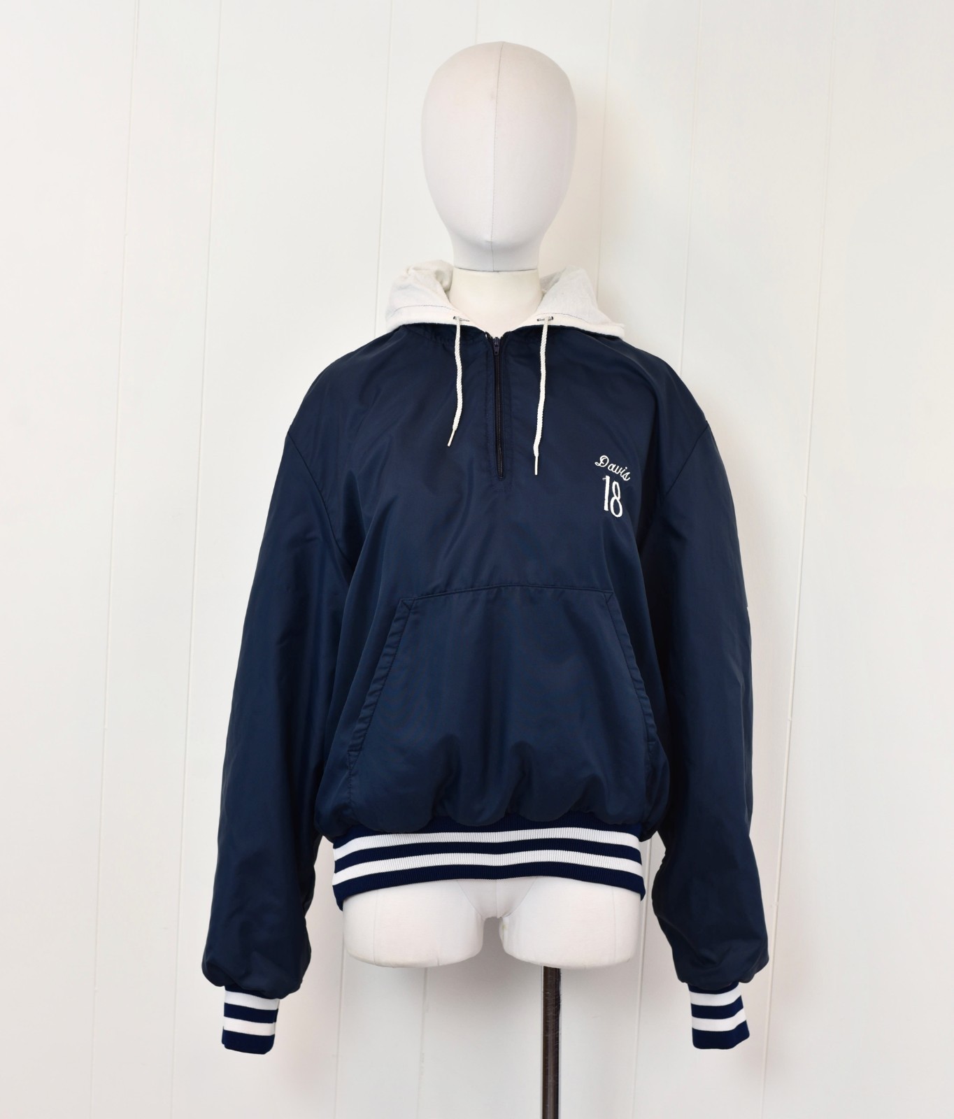 Vintage 80s 90s Holloway Navy Blue Nylon Soccer Athletic Windbreaker Hoodie
