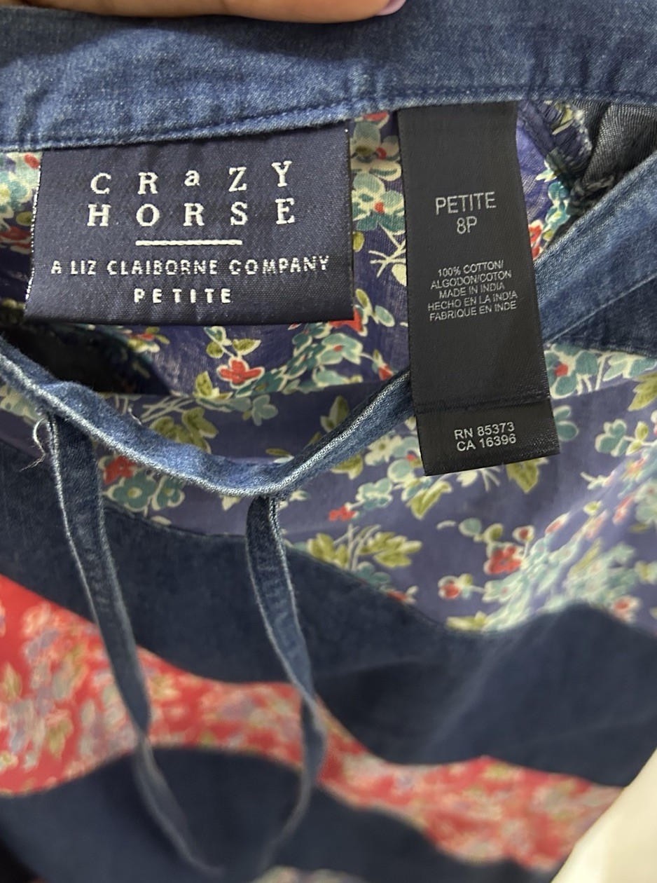 Vintage Crazy Horse 90s Chambray Jean Denim Floral Patchwork Skirt Boho Hippie 8