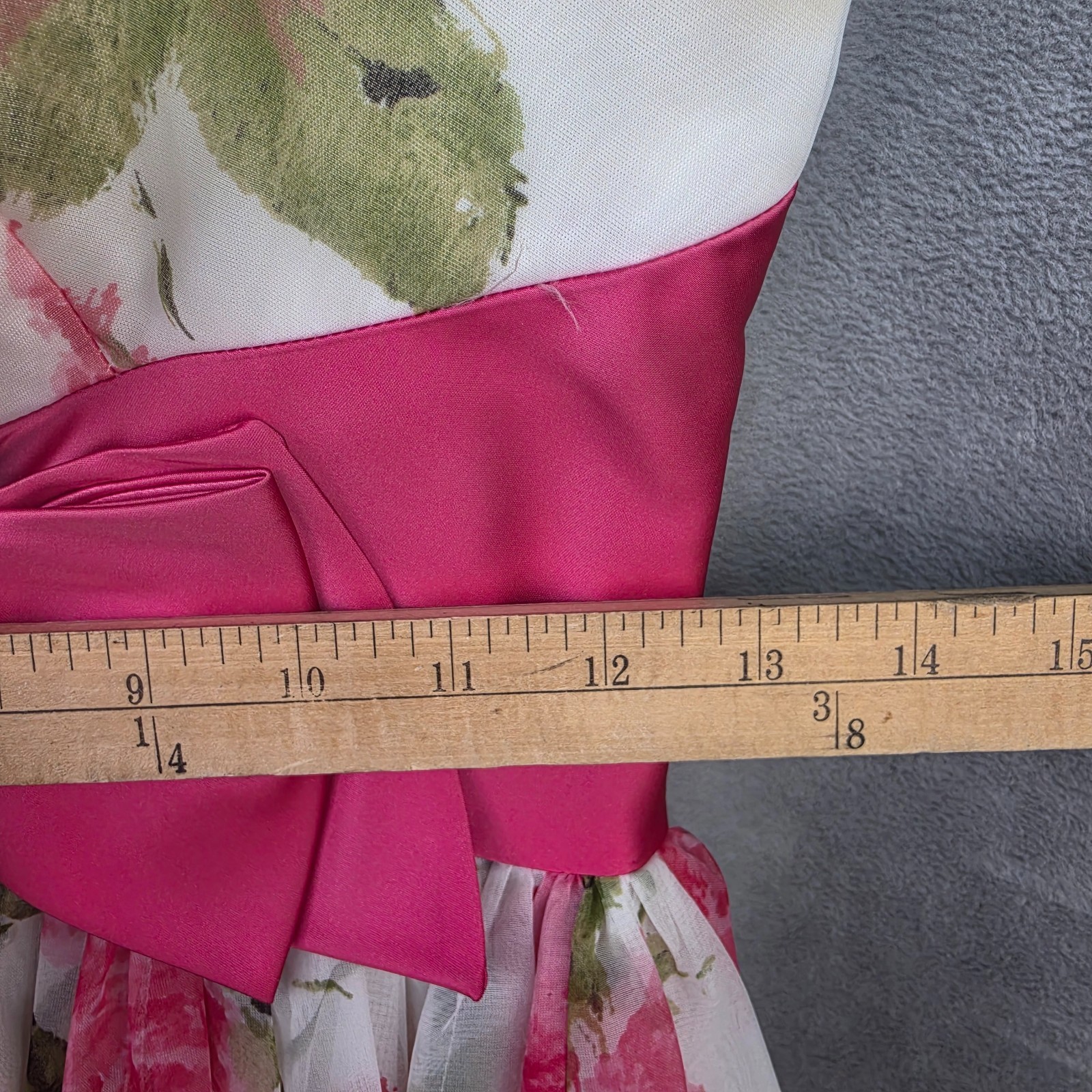 Vtg 1950-60s Floral Cocktail Party Dress Pink Bow Fit Flare Womens Small Costume