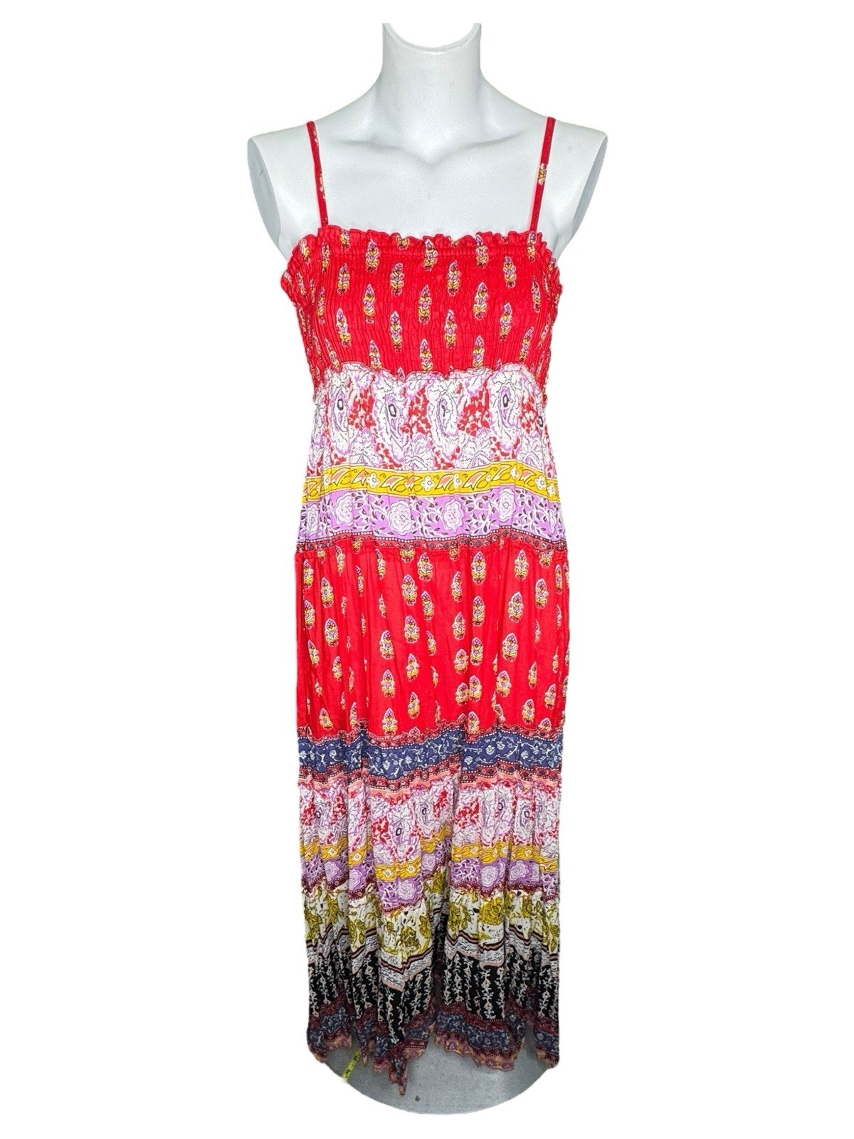Vtg Cache Paisley Red Multicolor Patchwork Maxi Dress M Gauze Cotton Sundress