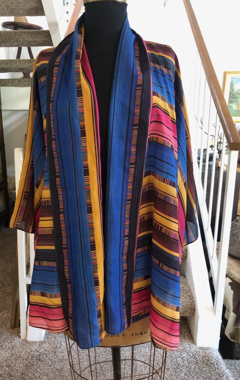 Rare! Phyllis Sues Original Designer sheer Artsy Chic Elegant Striped Vibrant Co