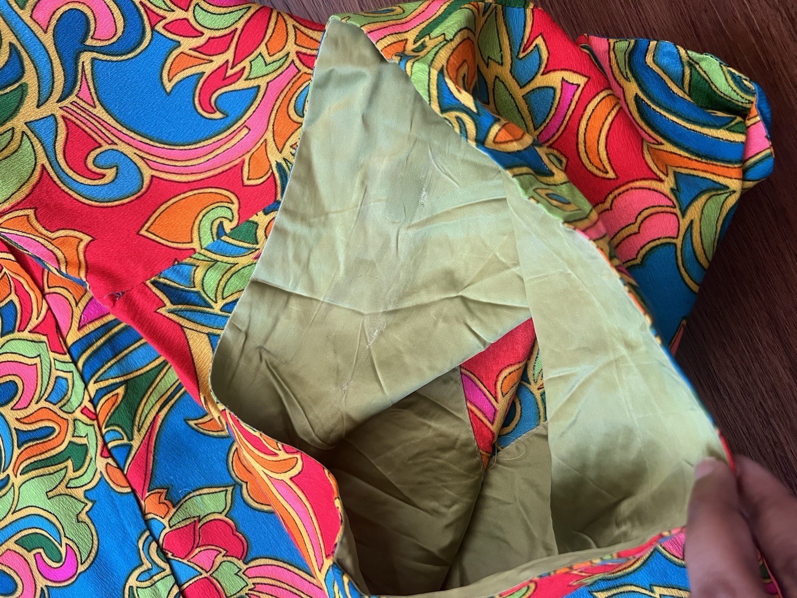Vintage 70s Bergdorf Goodman Dress Maxi Winged Kaftan Psychedelic Vibrant Retro