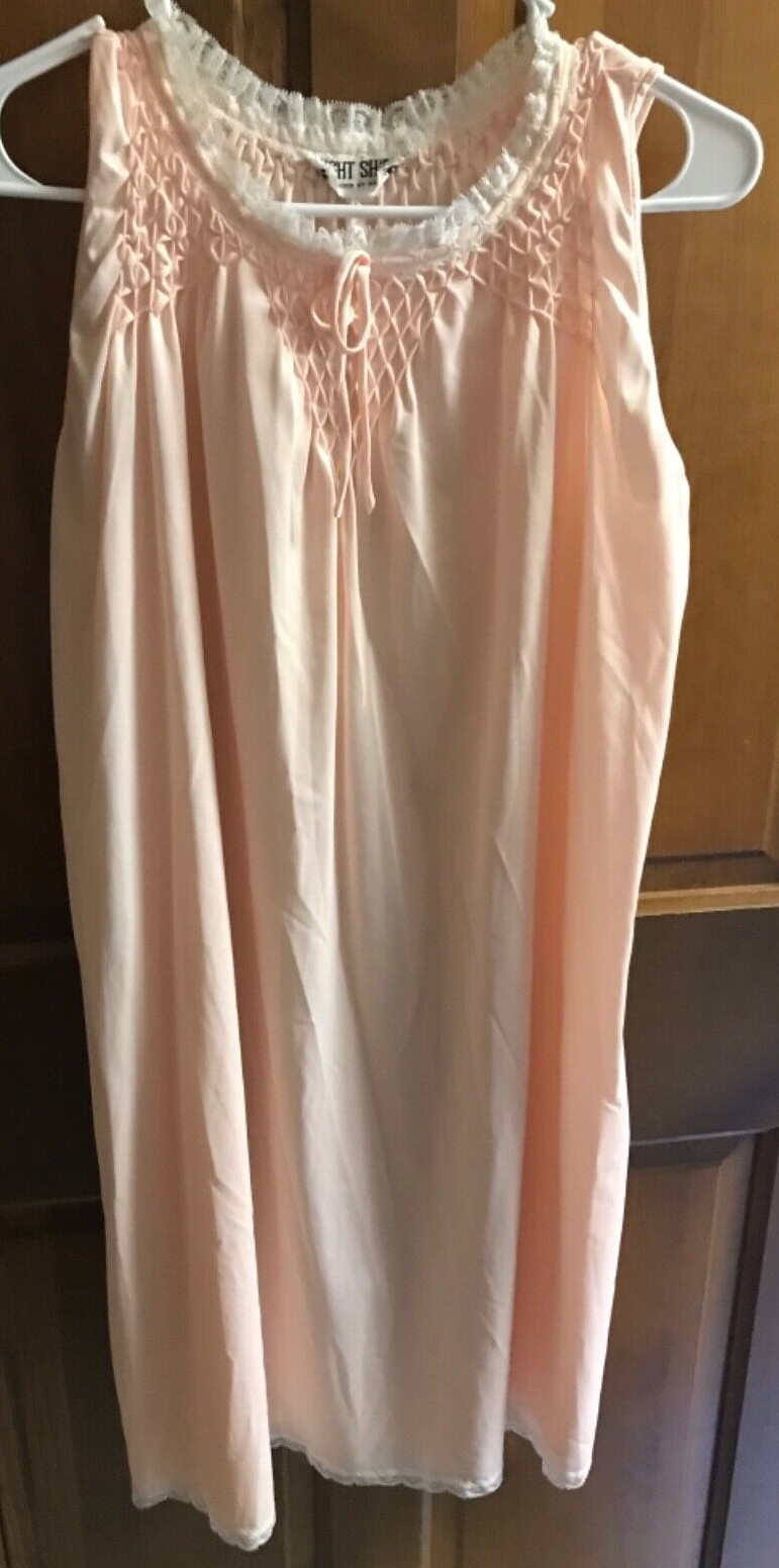 Vintage Night Gown by Night Shift Hand Embroidered Smocking & Lace Size Medium