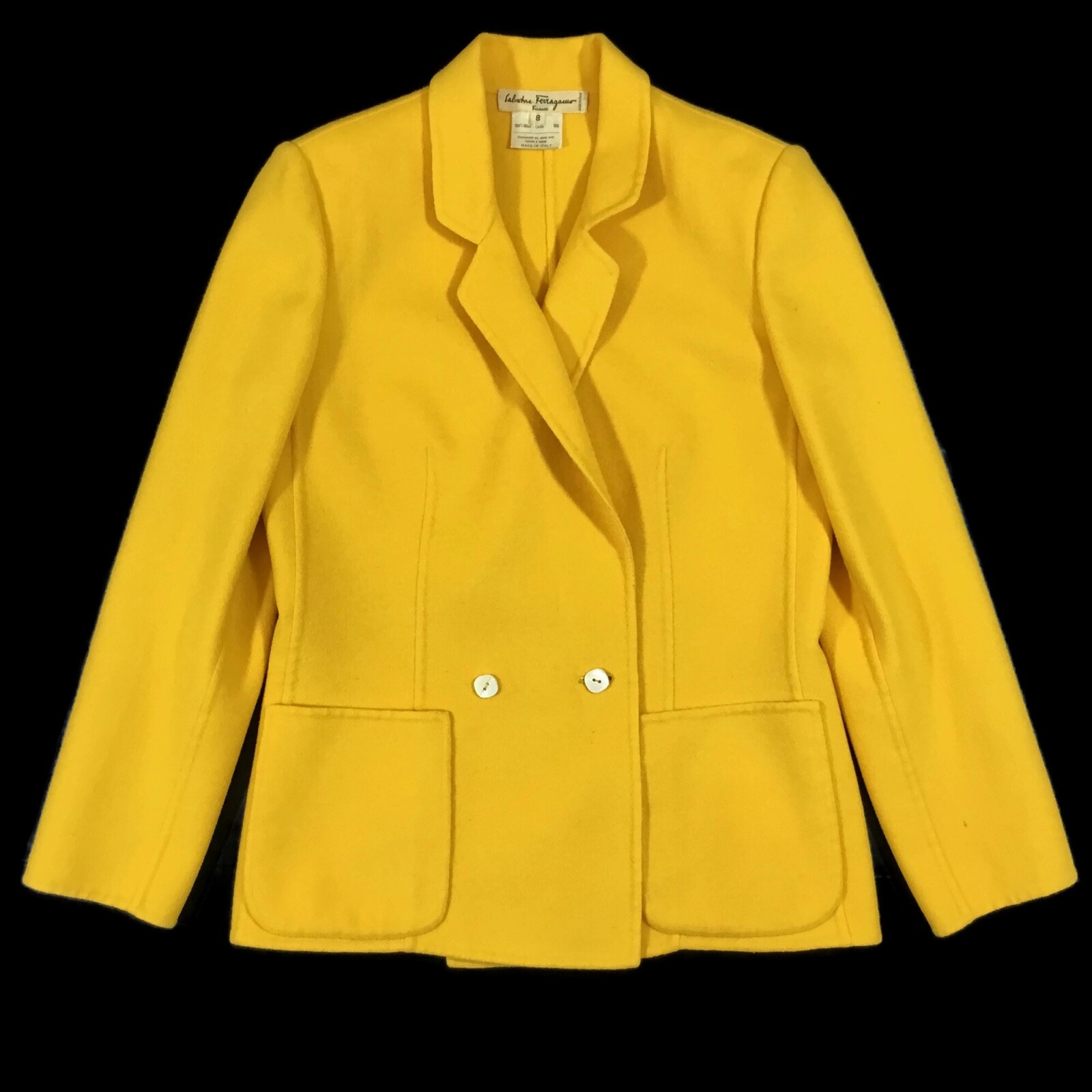 Salvatore Ferragamo Italy Vintage 80s – 90s Mustard Yellow Wool Blazer Sz – 8