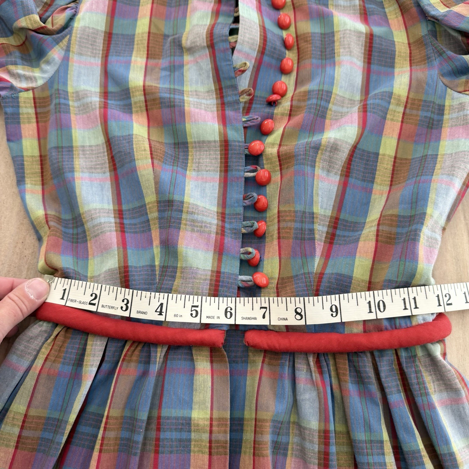 Vintage Katherine Conover Plaid Button Front Prairie Dress Long Sleeve Size 4