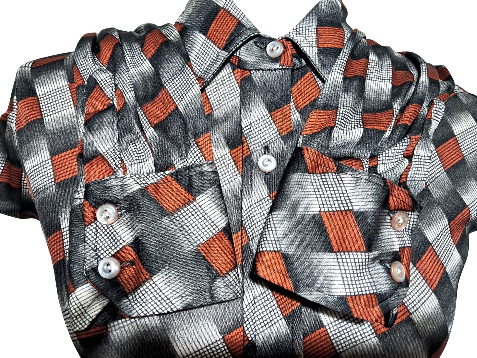 Organically Grown by Arpeja Button Down Shirt Women Vintage Orange Black Pattern