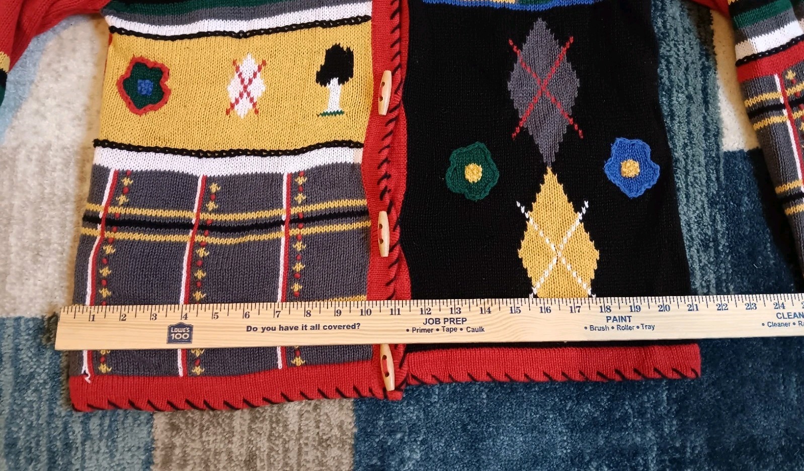 Margules Vintage Sweater Cardigan Medium Shoulder Pads Red Multicolor