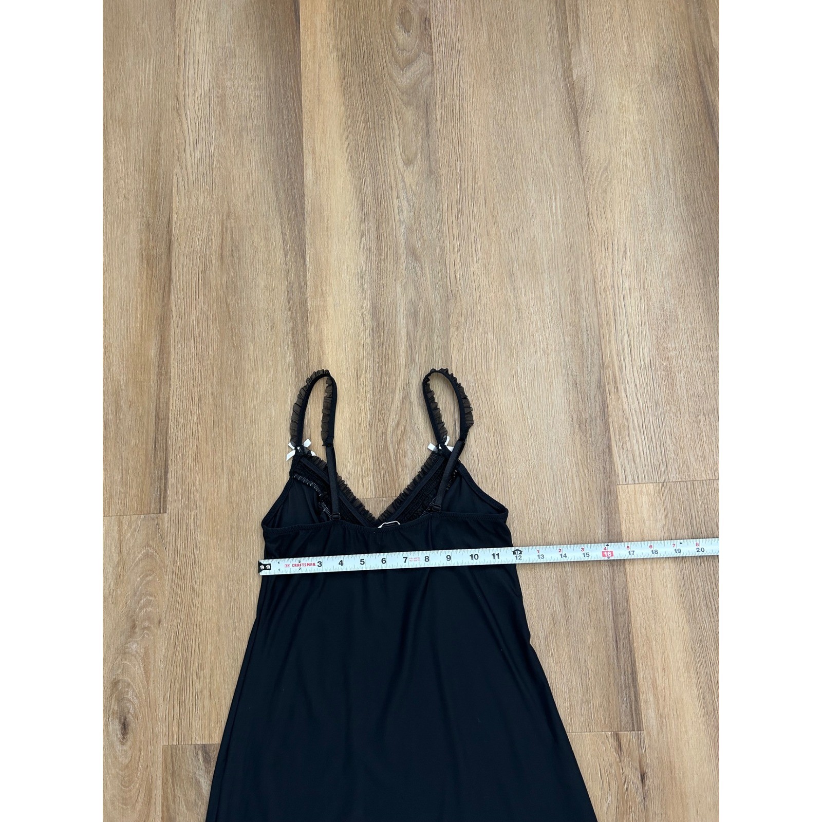 Vintage Black Coquette Slip mini Dress Bows Ruffle Trim sexy lingerie party