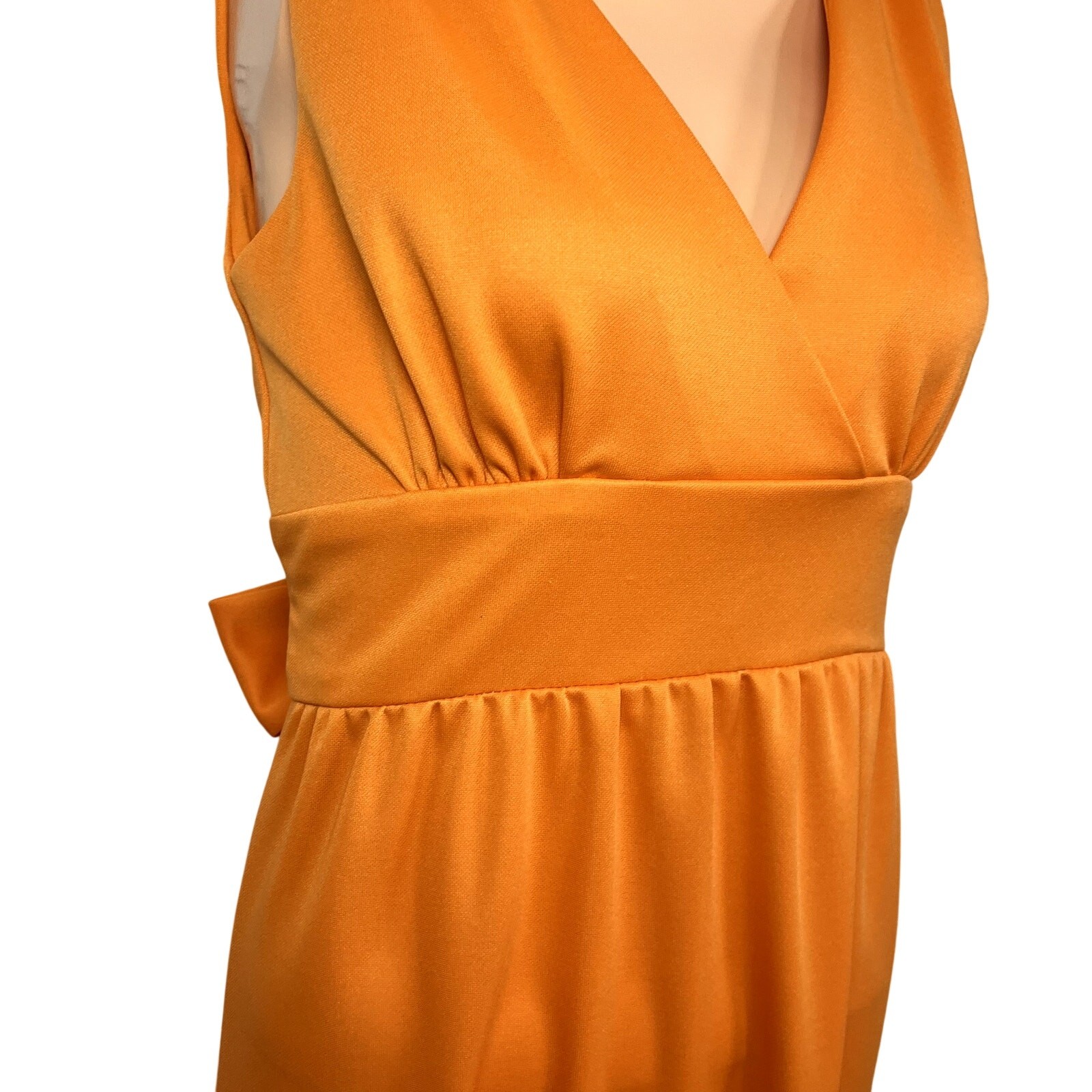 VTG 70s Toni Todd Orange Maxi Dress S Double Knit Polyester Faux Wrap Belted