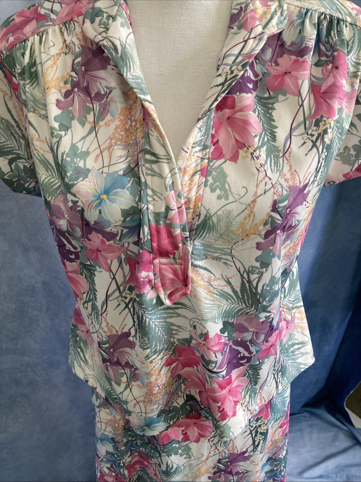 Vtg 80s Cottagecore Floral Skirt Set 2pc Popover Flutter Sleeve Secretary XS S