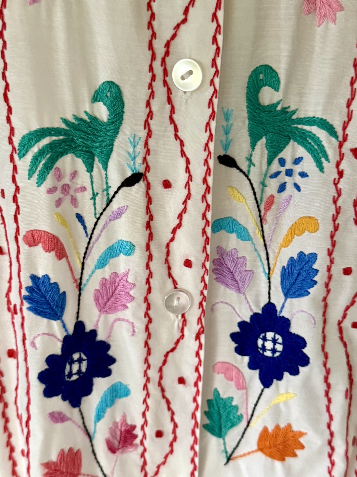 MINT 50s Cristina’s Boutique Mexican Tourist Shirt Hand Chain-Stitch Embroidery