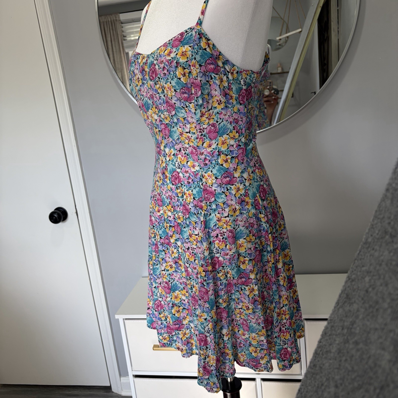 Vintage 90s Shok Floral Mini Dress Size 9 Cottagecore Sundress Summer USA Made