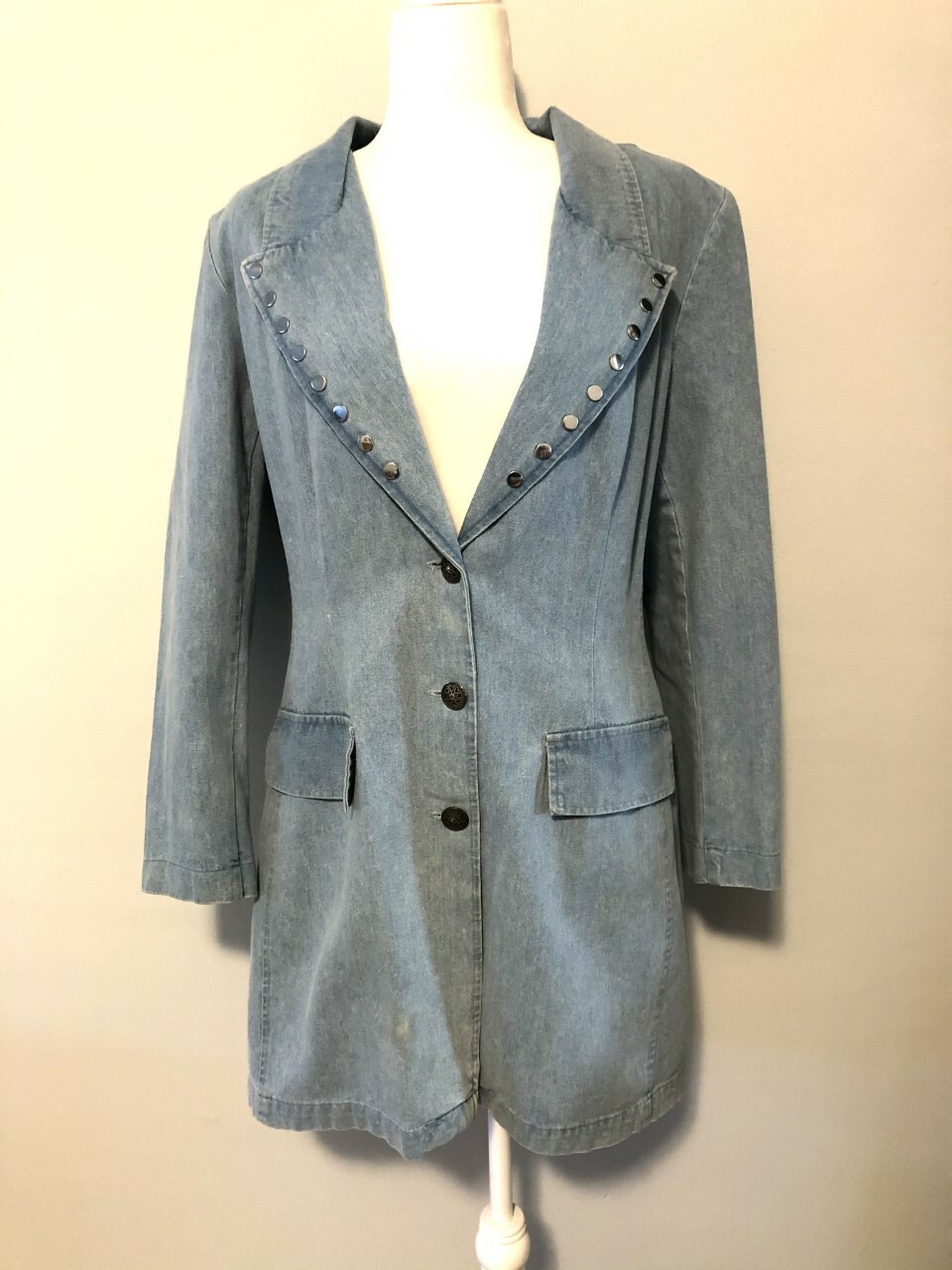 Lew Magram Vintage Womens Large Hippie Blue Jean Denim Jacket Coat