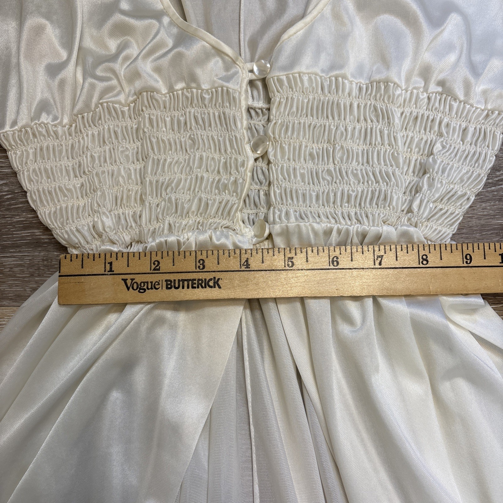 1960s Bridal Nightgown Peignoir Ivory Lace Smocked Sz Small Mistee Nylon USA