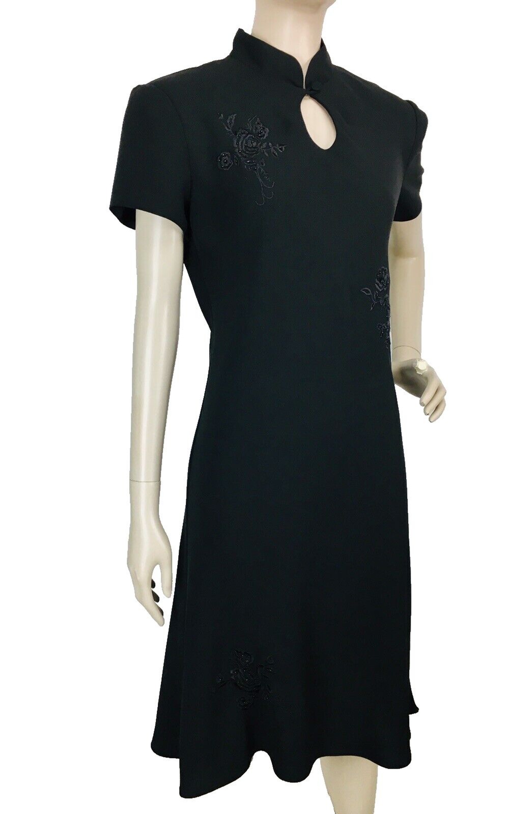 Vintage 90s Scarlett Black Embroidered Beaded Keyhole Dress Size 6