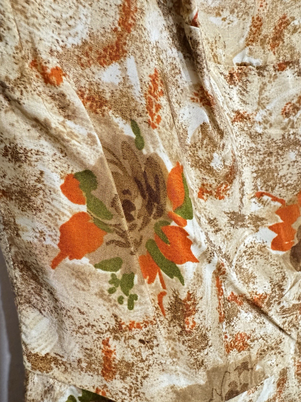 Vintage MCM 50s/60s Handmade Dress Tea Length Earth Tones Floral Fit & Flare XXS