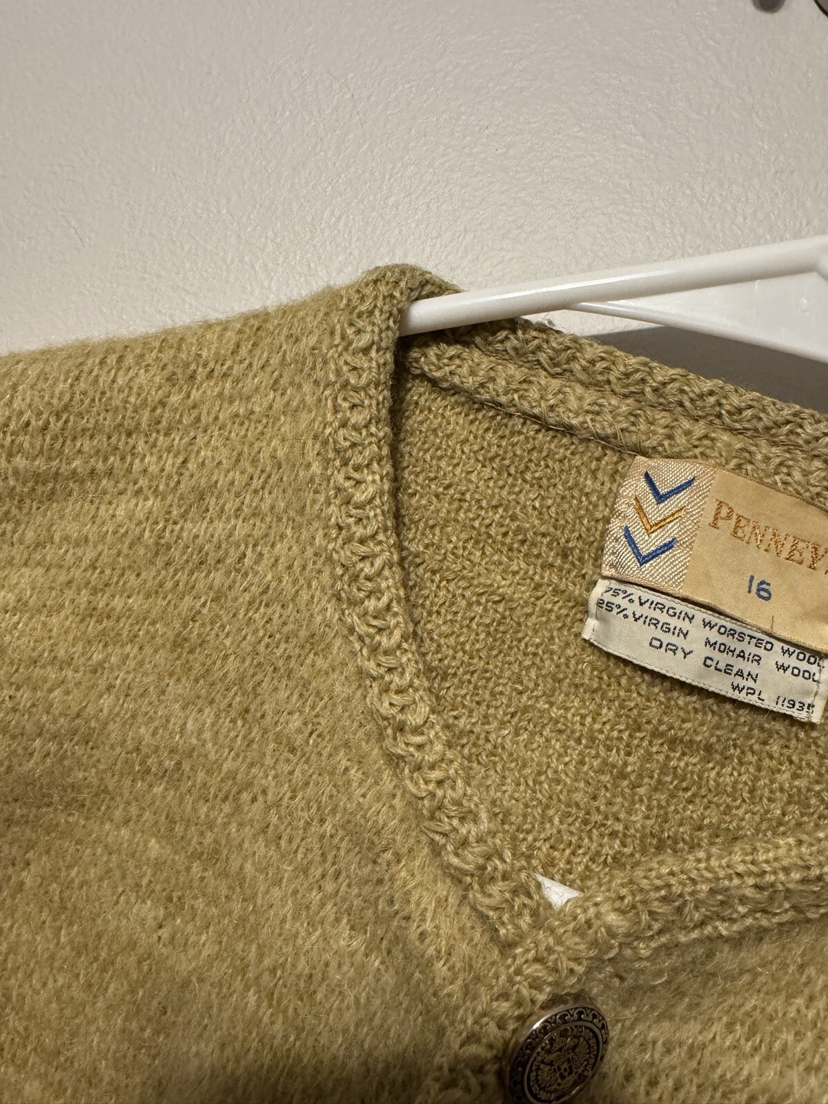 Vintage PENNEY’S Short Sleeve Virgin Worsted & Mohair Wool Cardigan Size 16