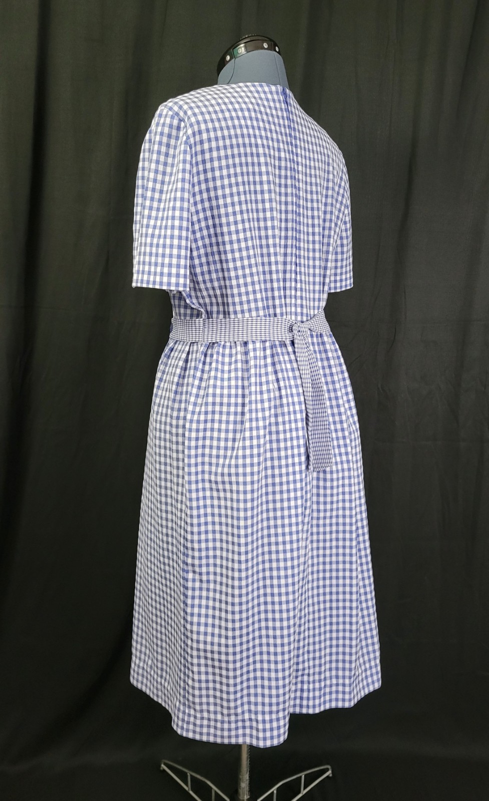 Vintage Kathie Lee Blue & White Gingham Checked Dress w Tie Waist Size 12