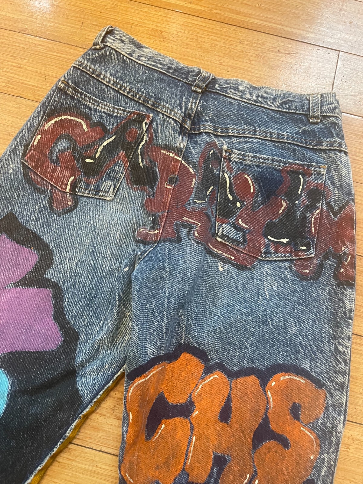 1990s Hand Painted Denim Jeans, Vintage 1993 Graduation Painted Jeans, Vintage