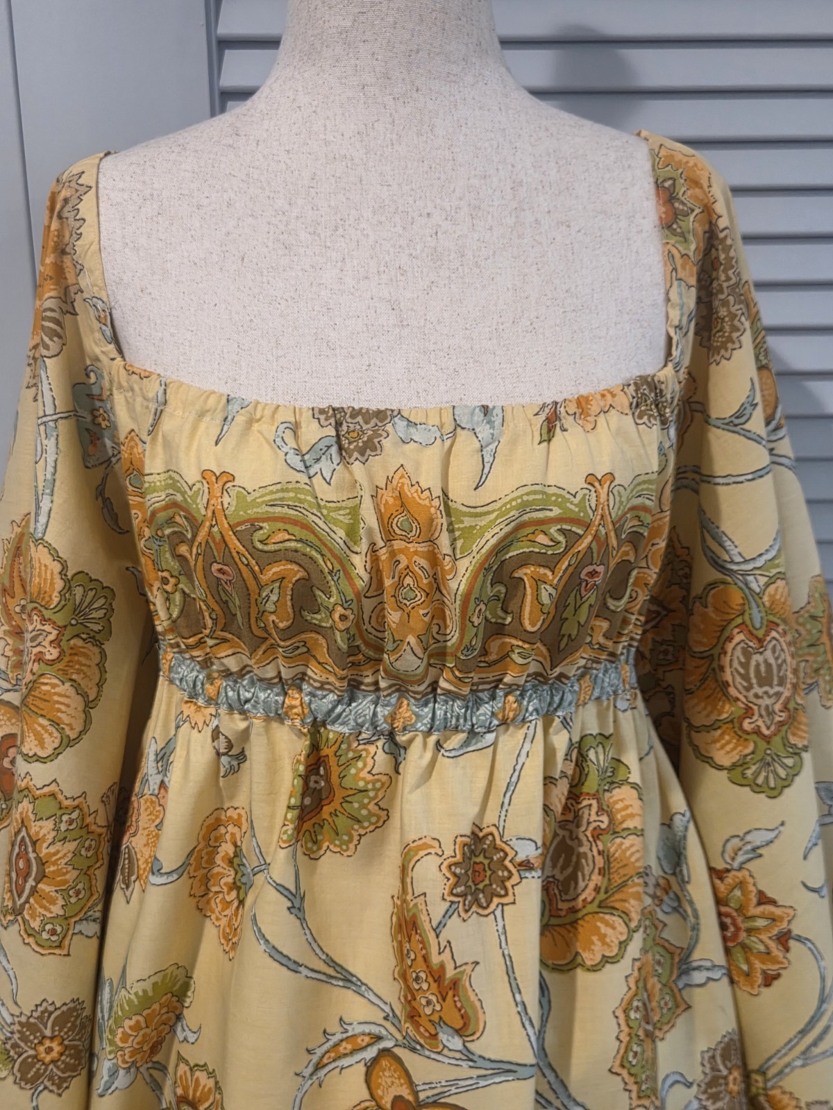 70s Vintage Maxi Dress Angel Sleeves Bloomcraft Du Pont Zepel Fabrics Handmade