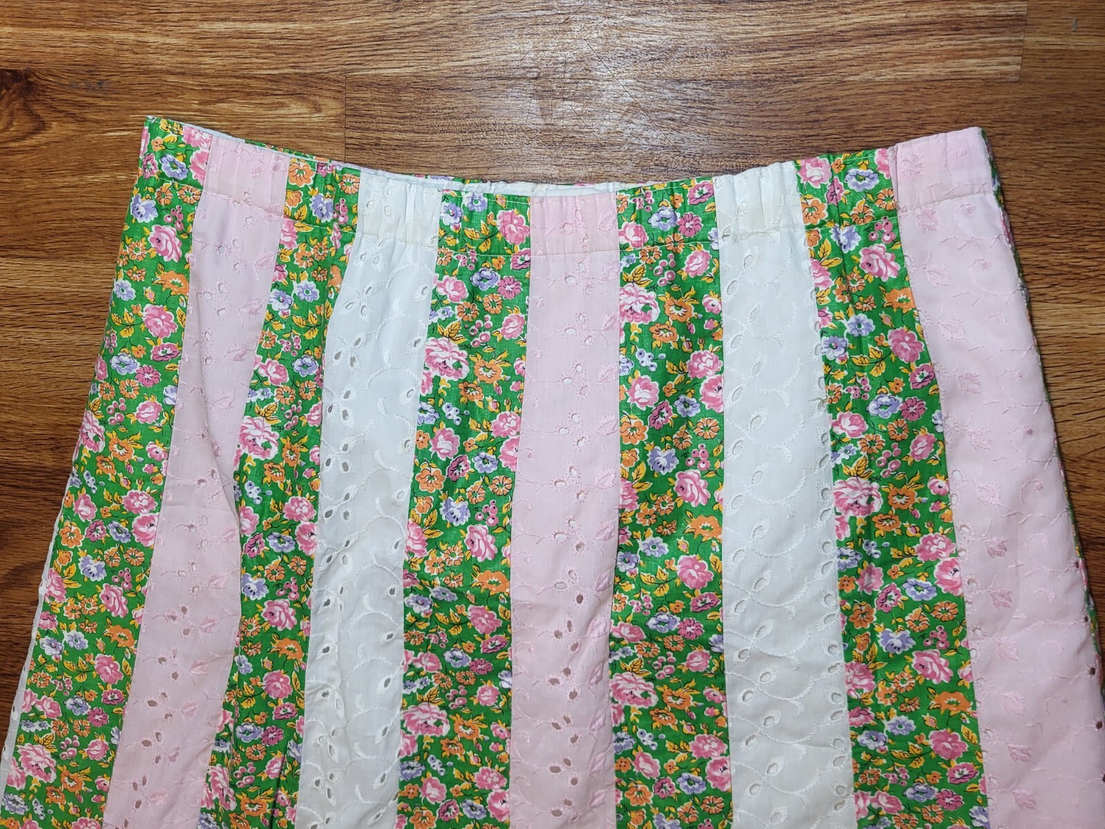 Vtge 1970s Striped Patchwork Lace Eyelet Floral Maxi Skirt Mr Hank