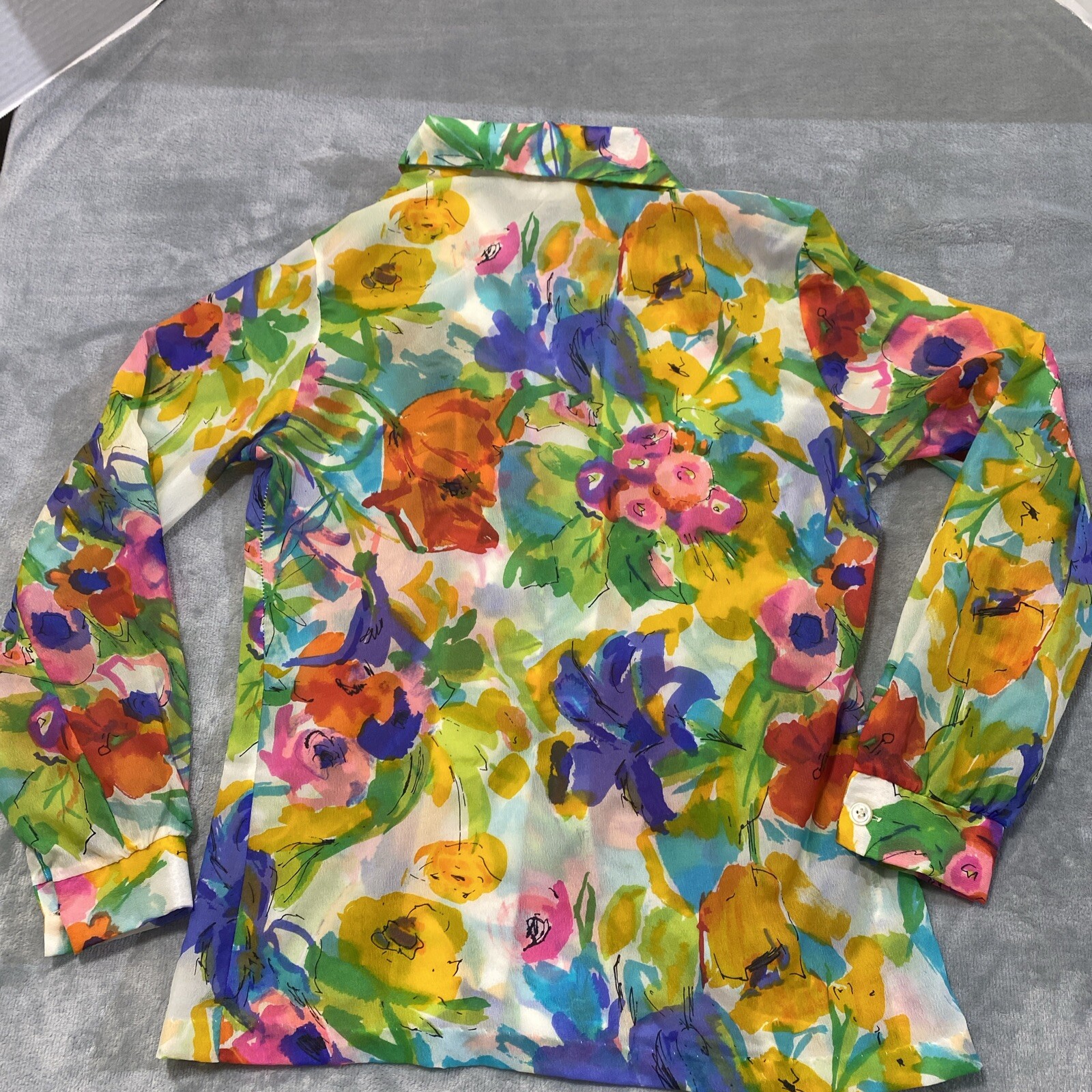 Vintage 70’s Retro Button Down Shirt Blouse Top Lady Arrow Oversized Collar Sz M