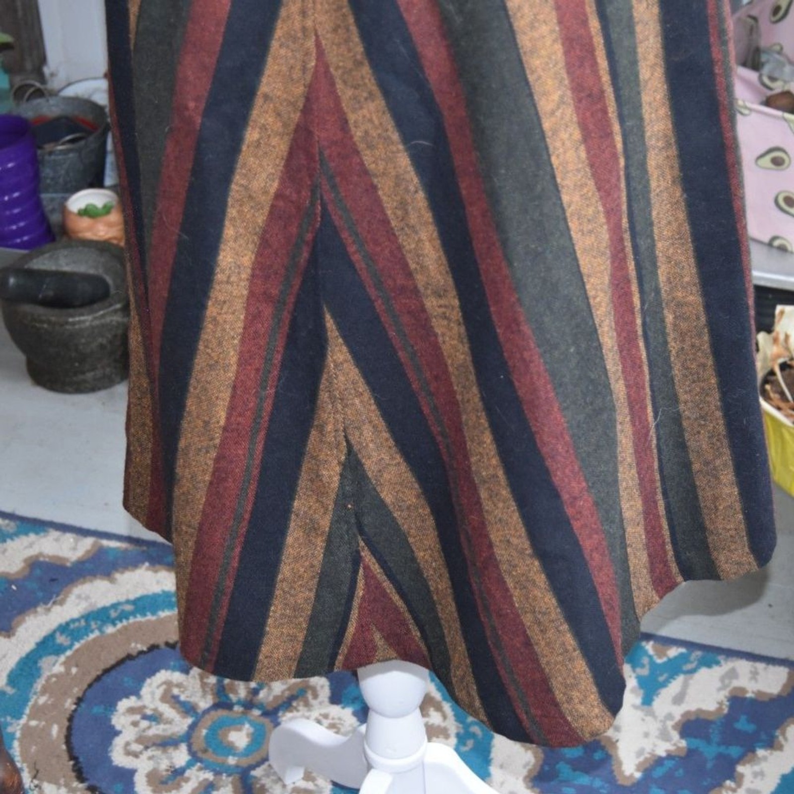 Vintage 70s Chevron Stripe Midi Skirt Talon Zip Wool Blend Medium